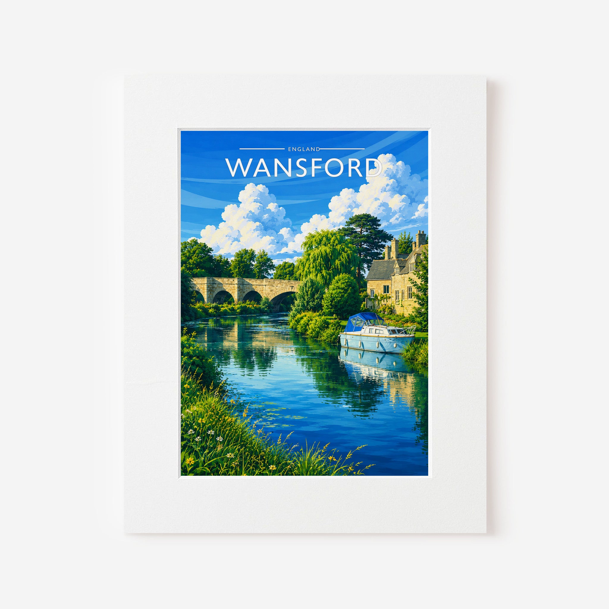 Wansford Travel Poster in a white mount