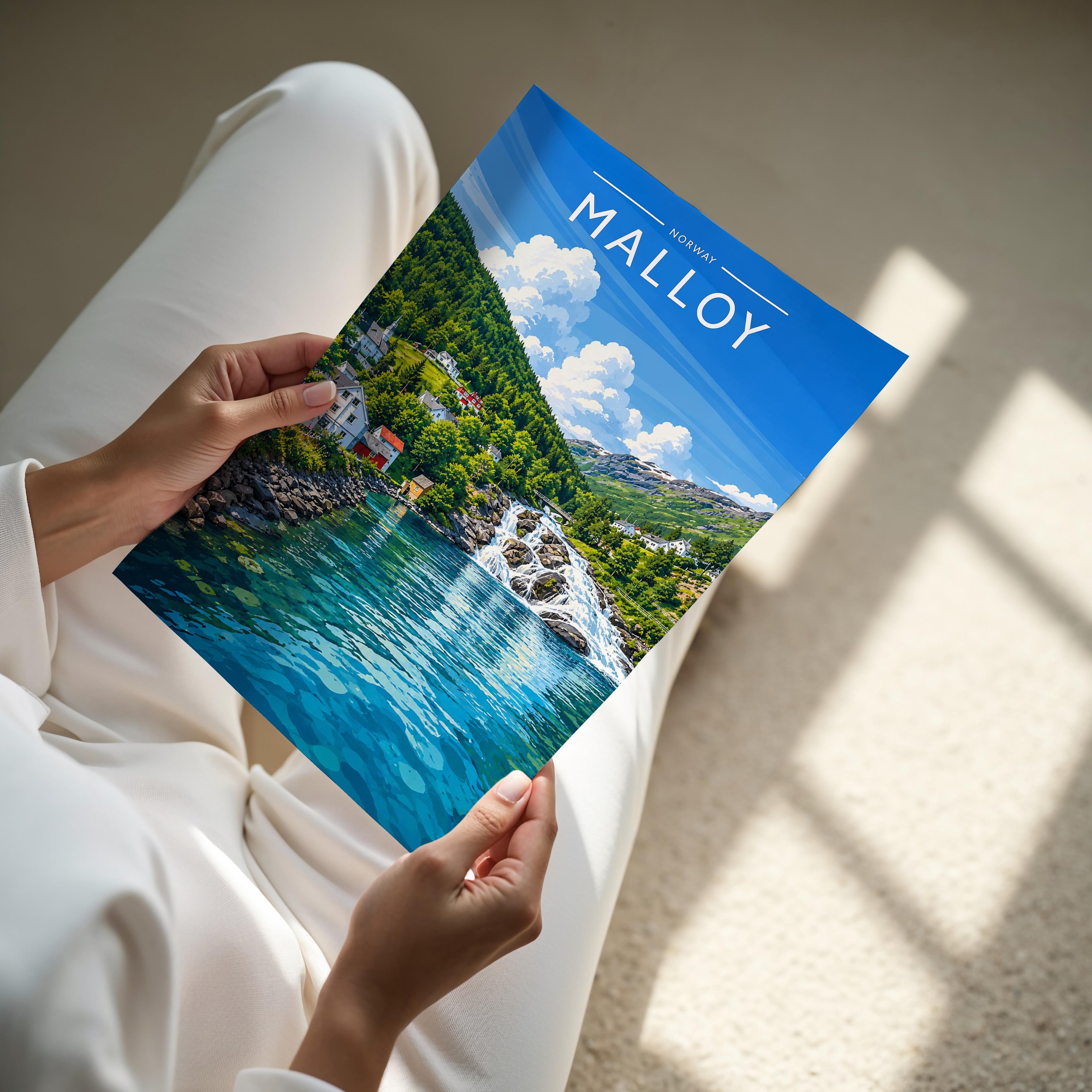 Malloy Travel Poster - A4 print held in hand