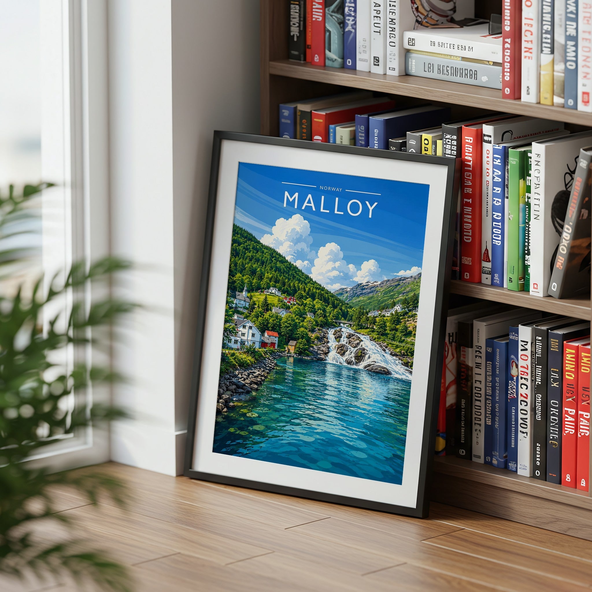 Malloy Travel Poster mounted in a black frame