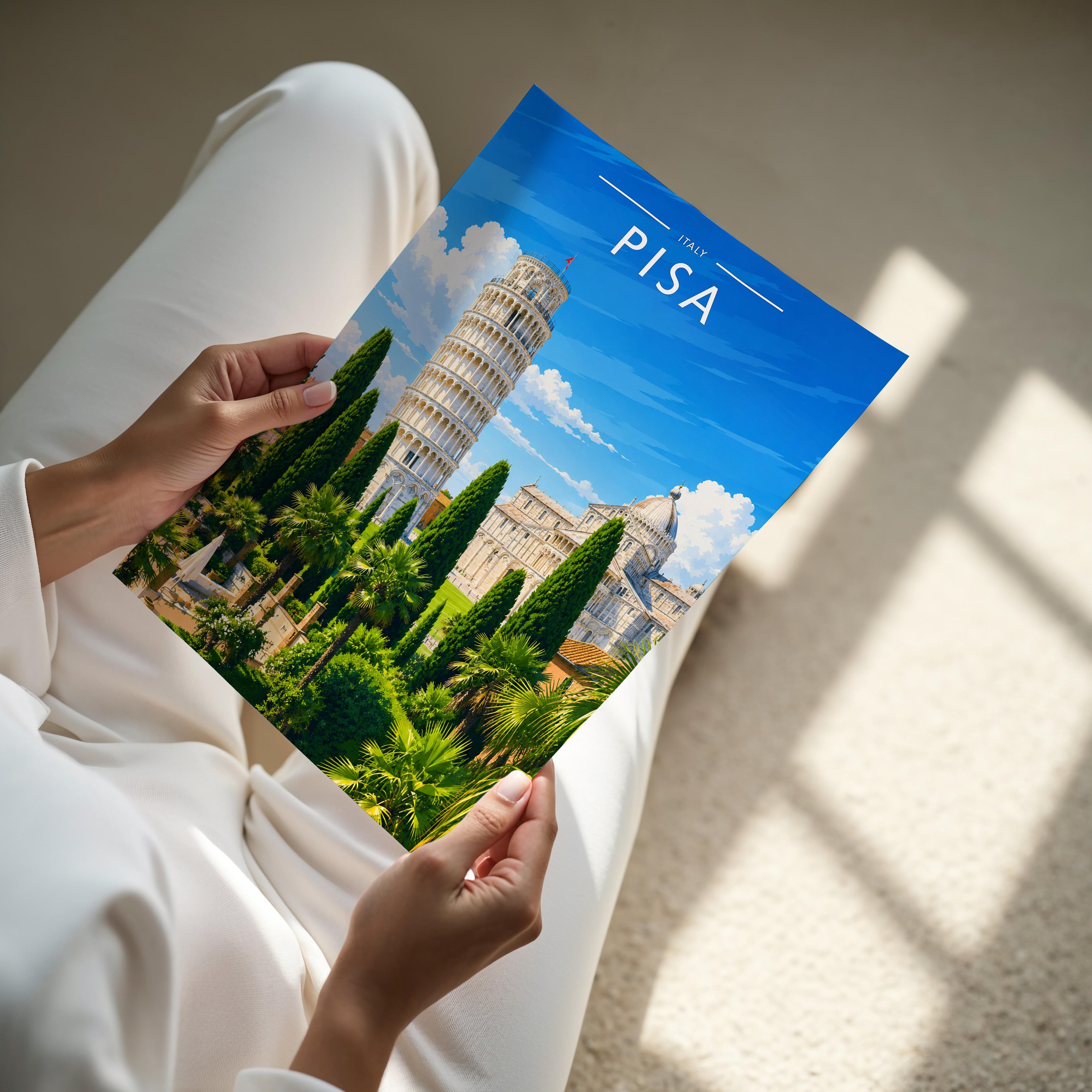 Pisa Travel Poster - A4 print held in hand