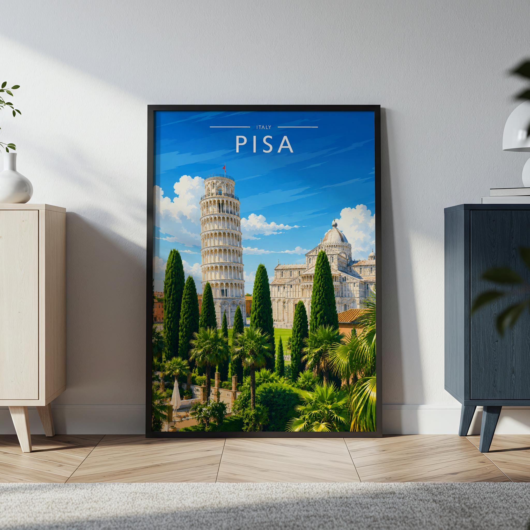 Pisa Travel Poster in a black frame