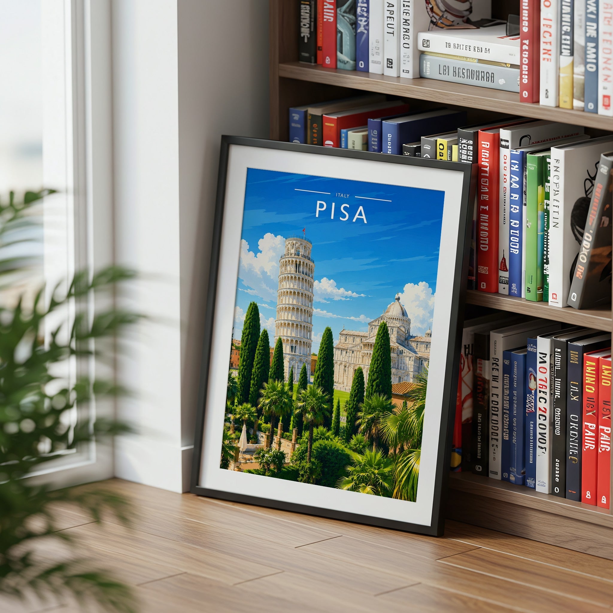 Pisa Travel Poster mounted in a black frame