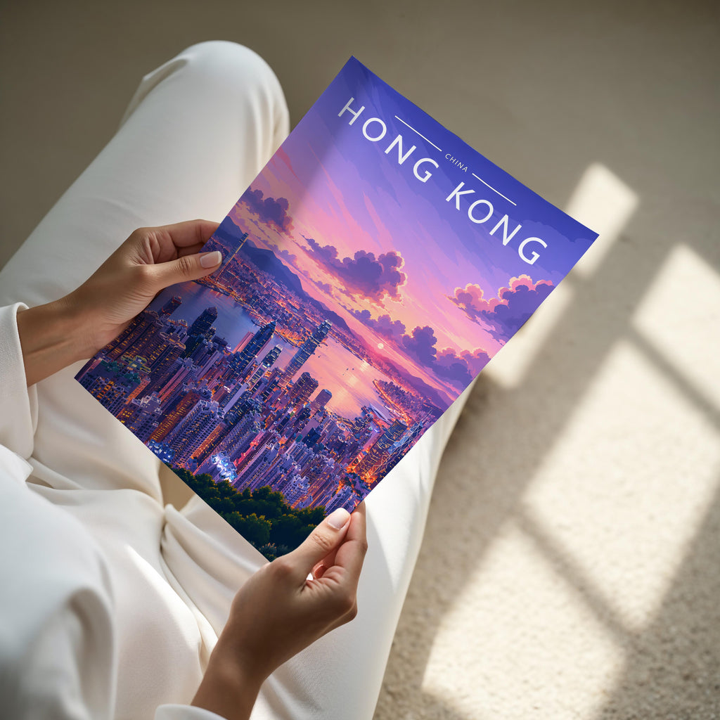 Hong Kong #4 Travel Poster - A4 print held in hand