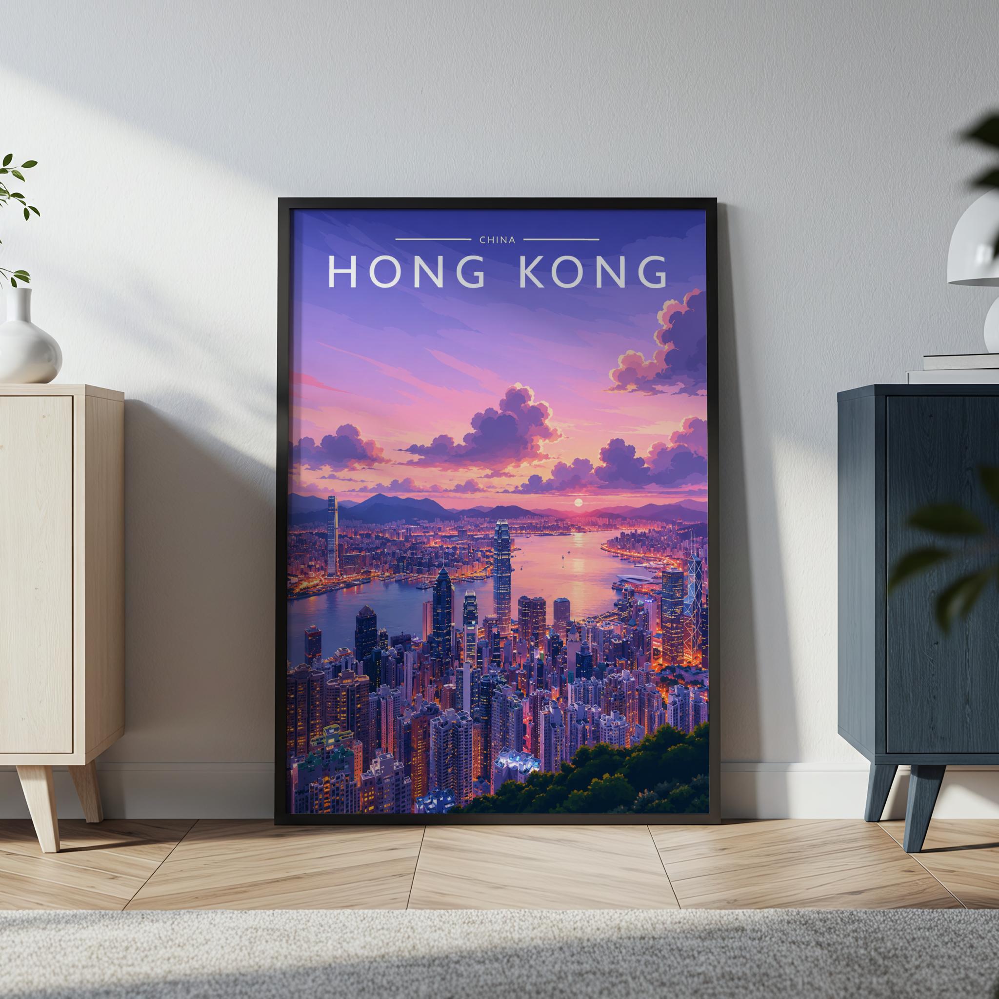 Hong Kong #4 Travel Poster in a black frame