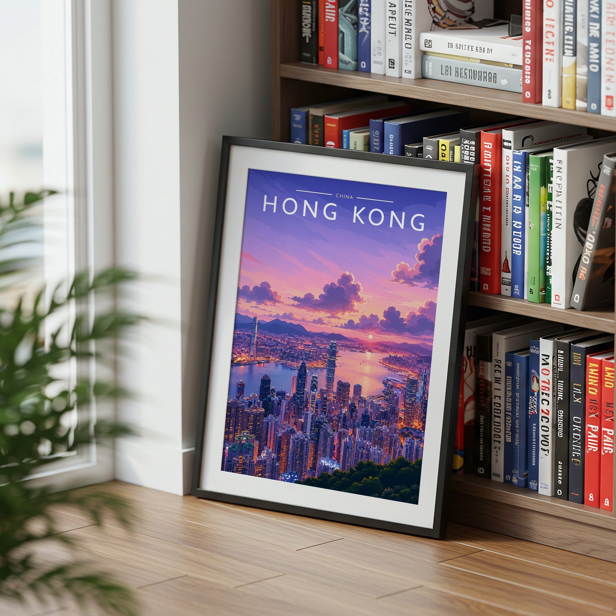 Hong Kong #4 Travel Poster mounted in a black frame