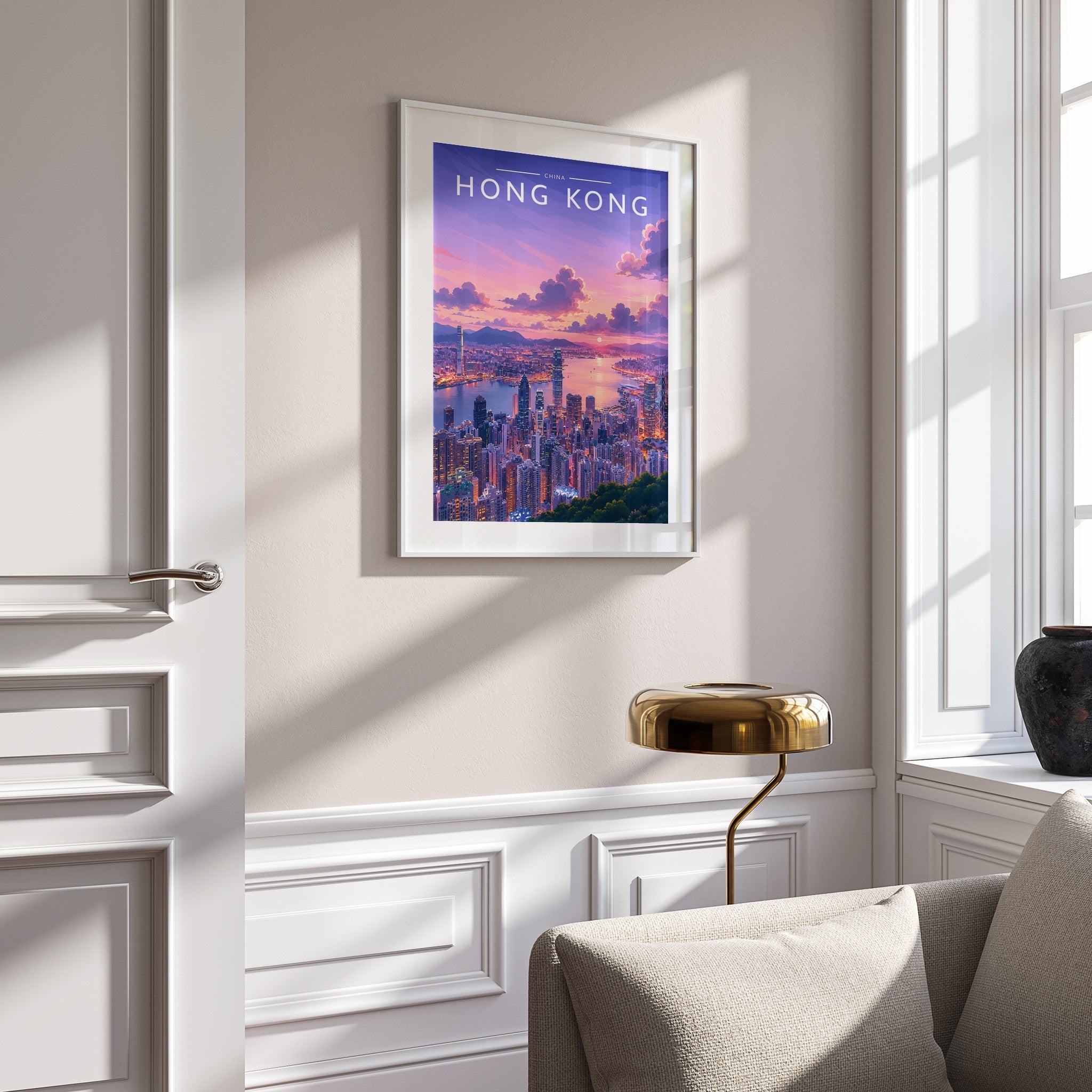 Hong Kong #4 Travel Poster mounted in a white frame