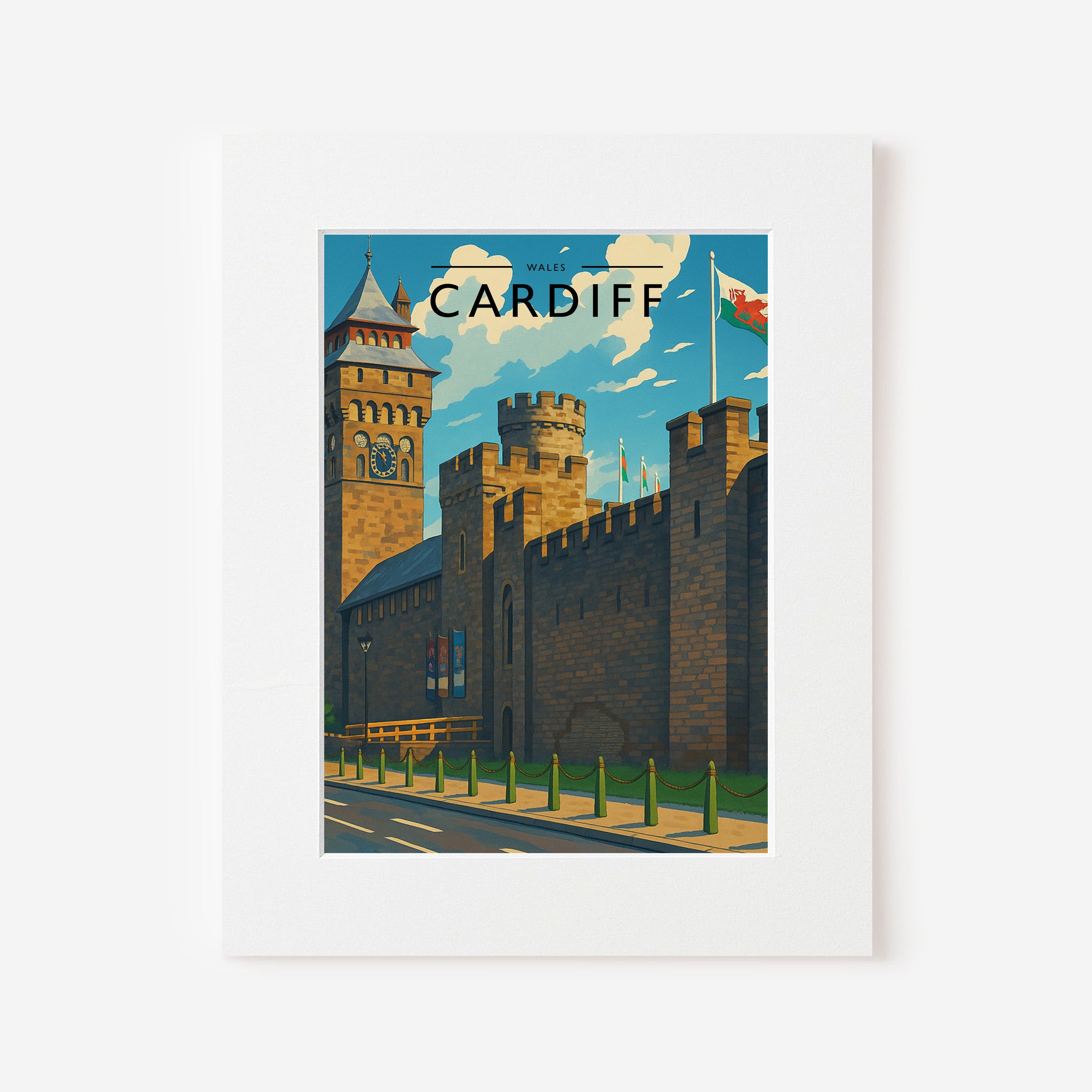 Cardiff Travel Poster in a white mount