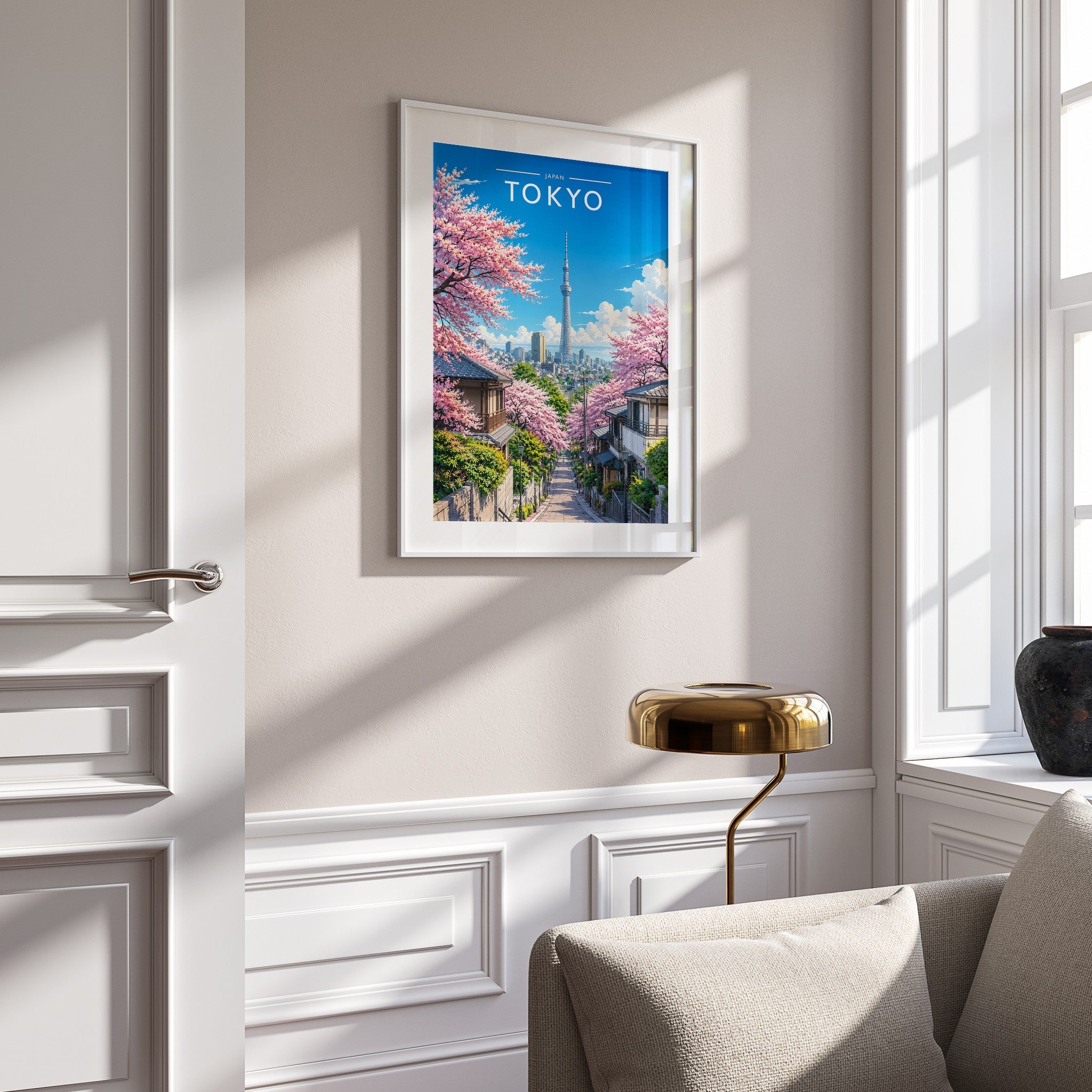 Tokyo #3 Travel Poster mounted in a white frame