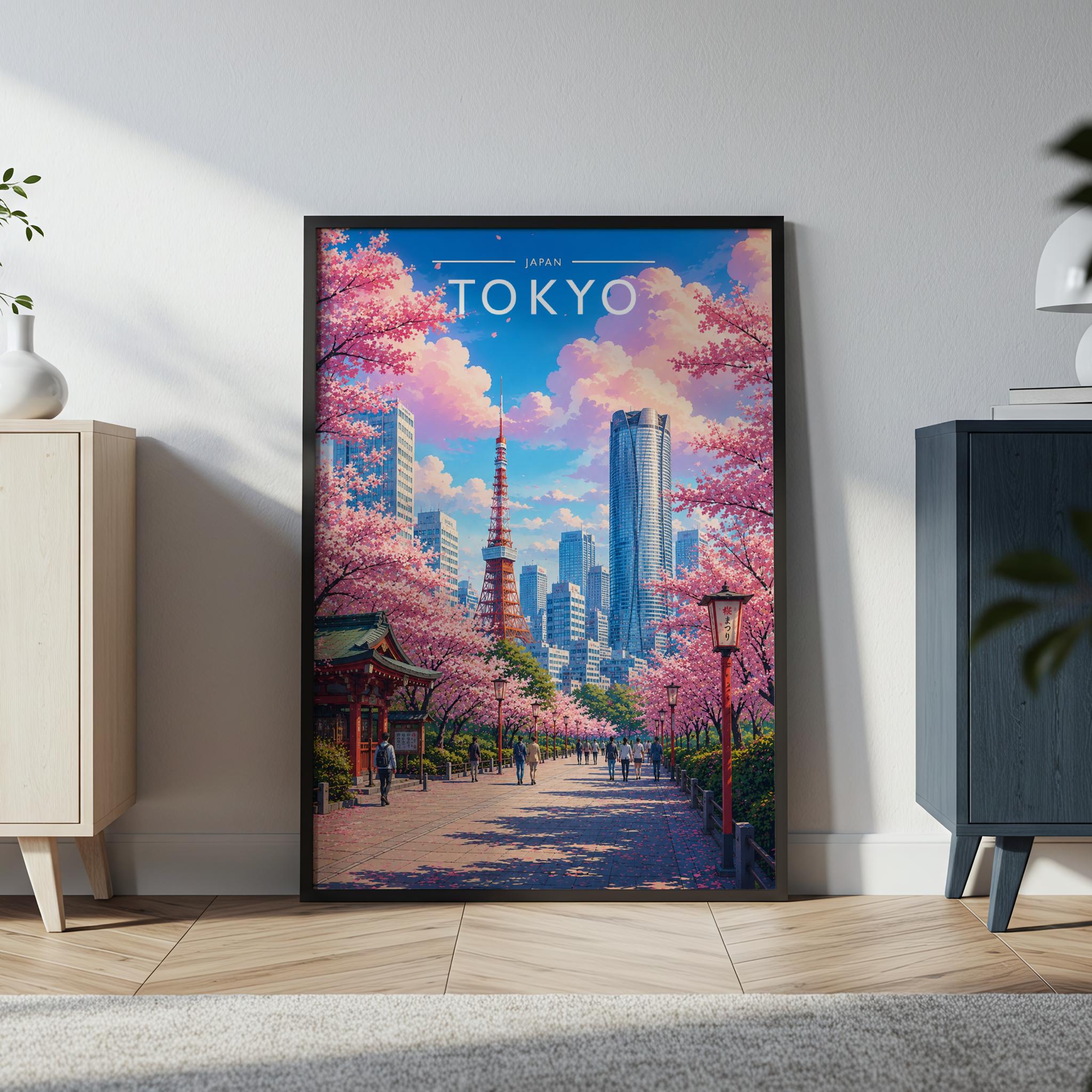 Tokyo #4 Travel Poster in a black frame
