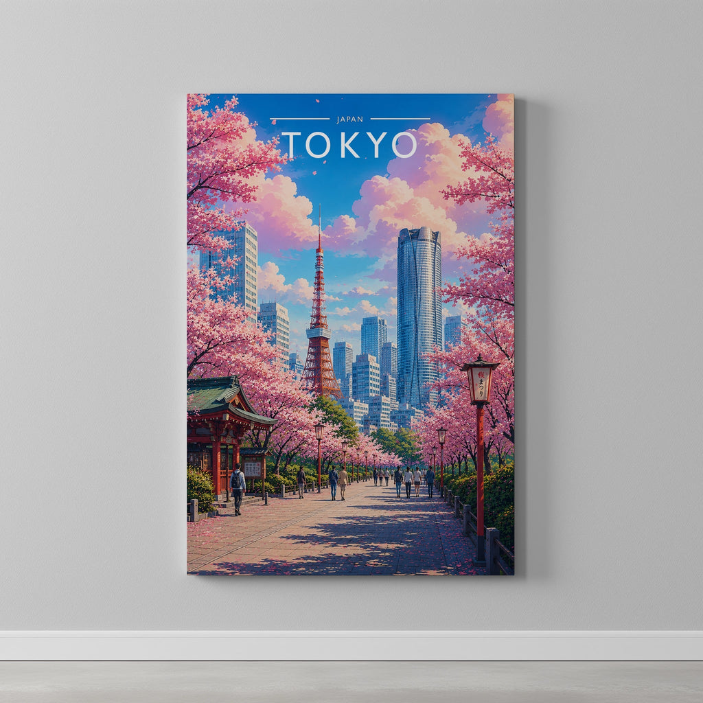 Tokyo #4 Travel Poster as a gallery-wrapped canvas on a plain wall