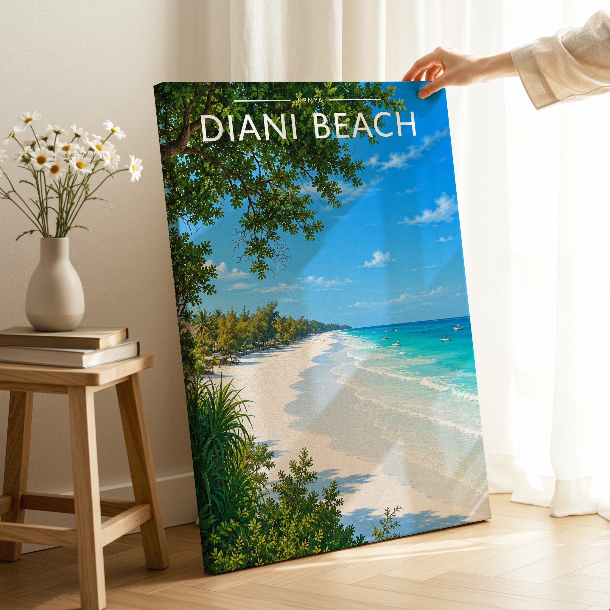 Diani Beach Travel Poster as a gallery-wrapped canvas