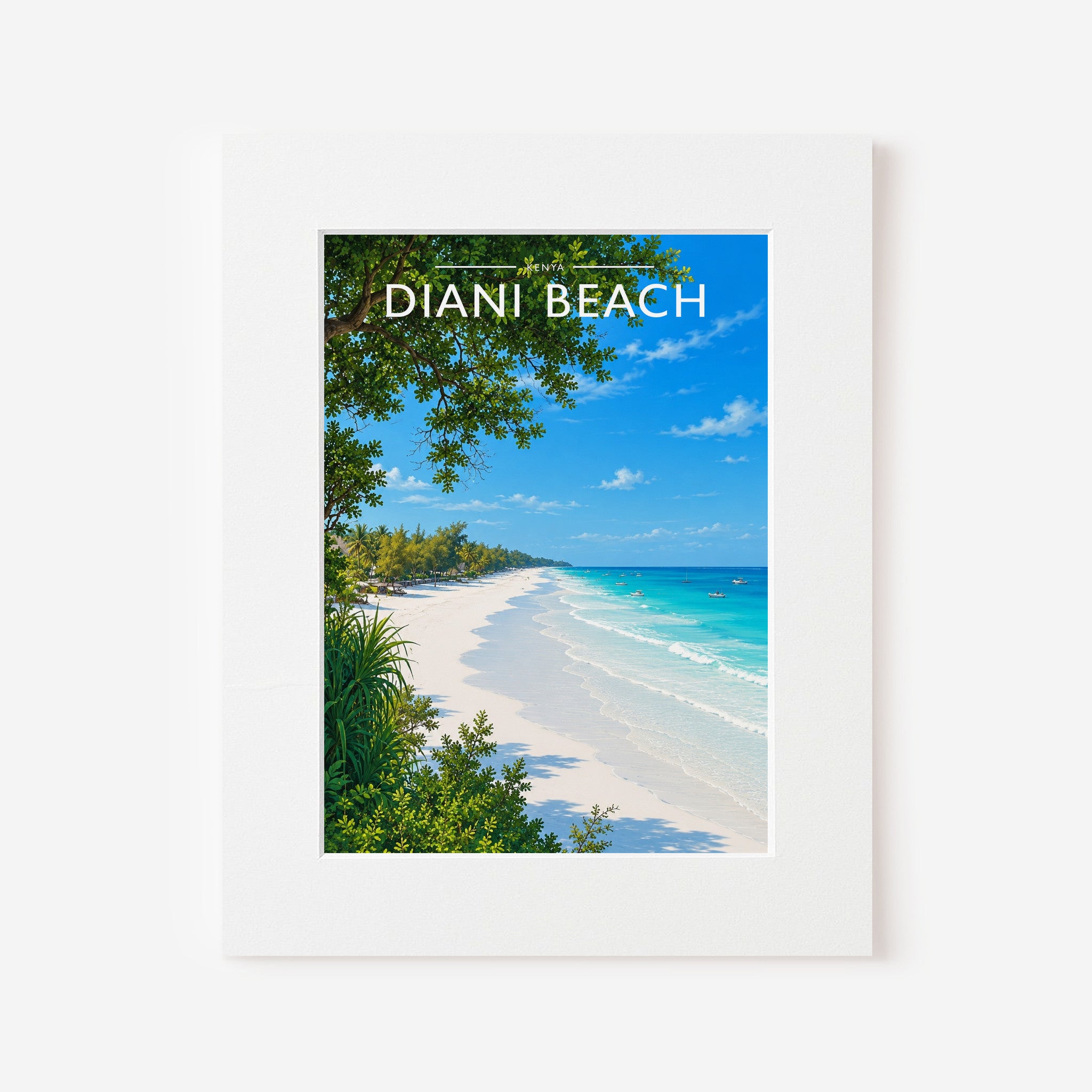 Diani Beach Travel Poster in a white mount