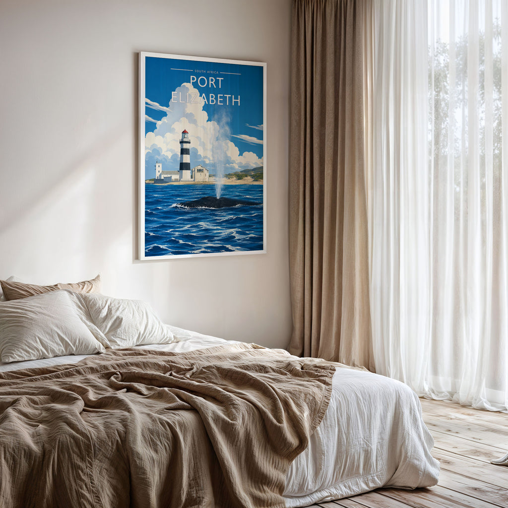 Port Elizabeth #2 Travel Poster framed on a bedroom wall