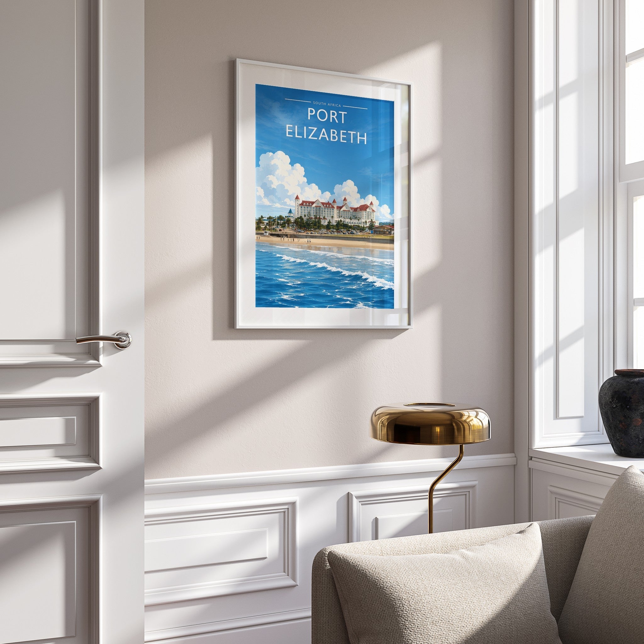 Port Elizabeth #3 Travel Poster mounted in a white frame