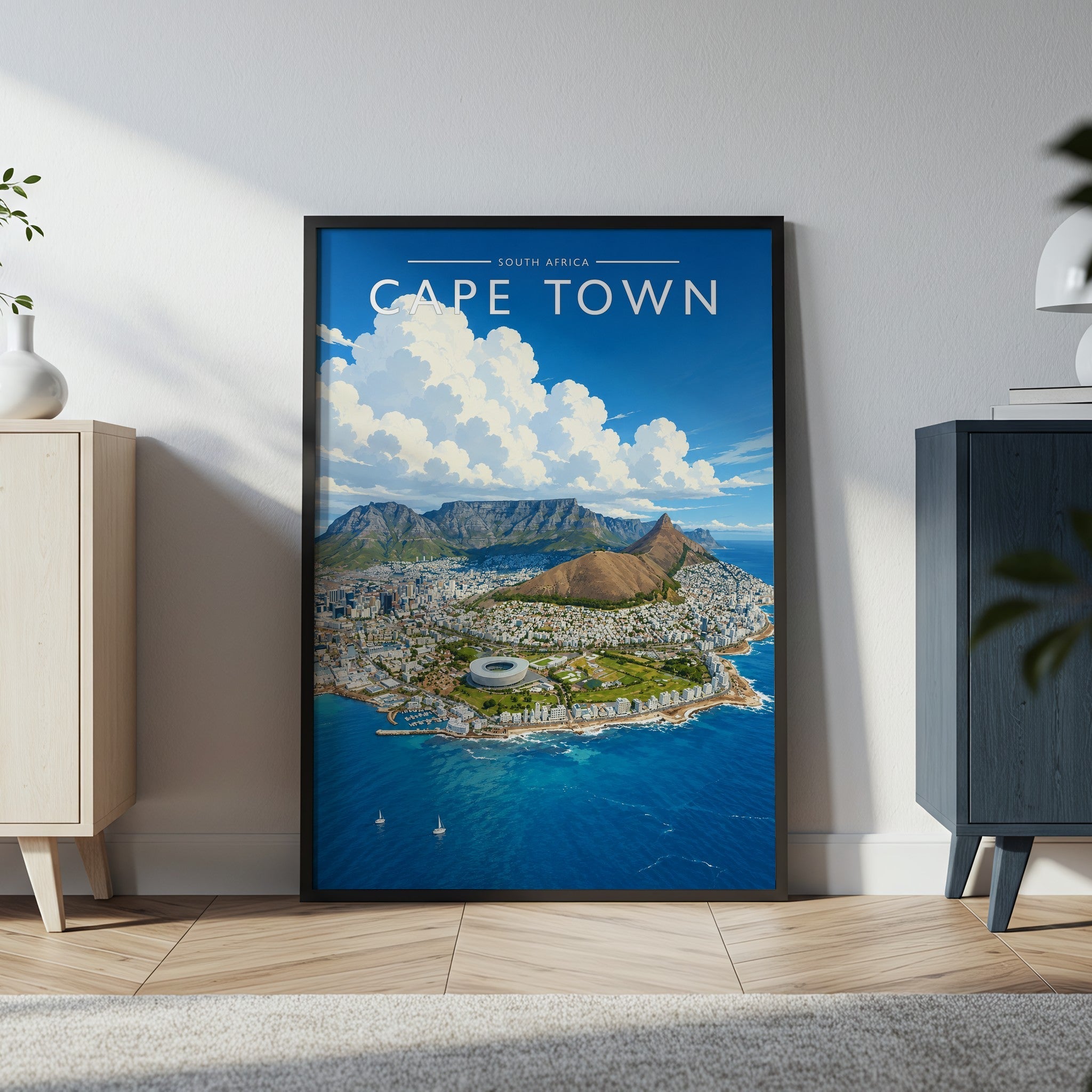 Cape Town Travel Poster in a black frame