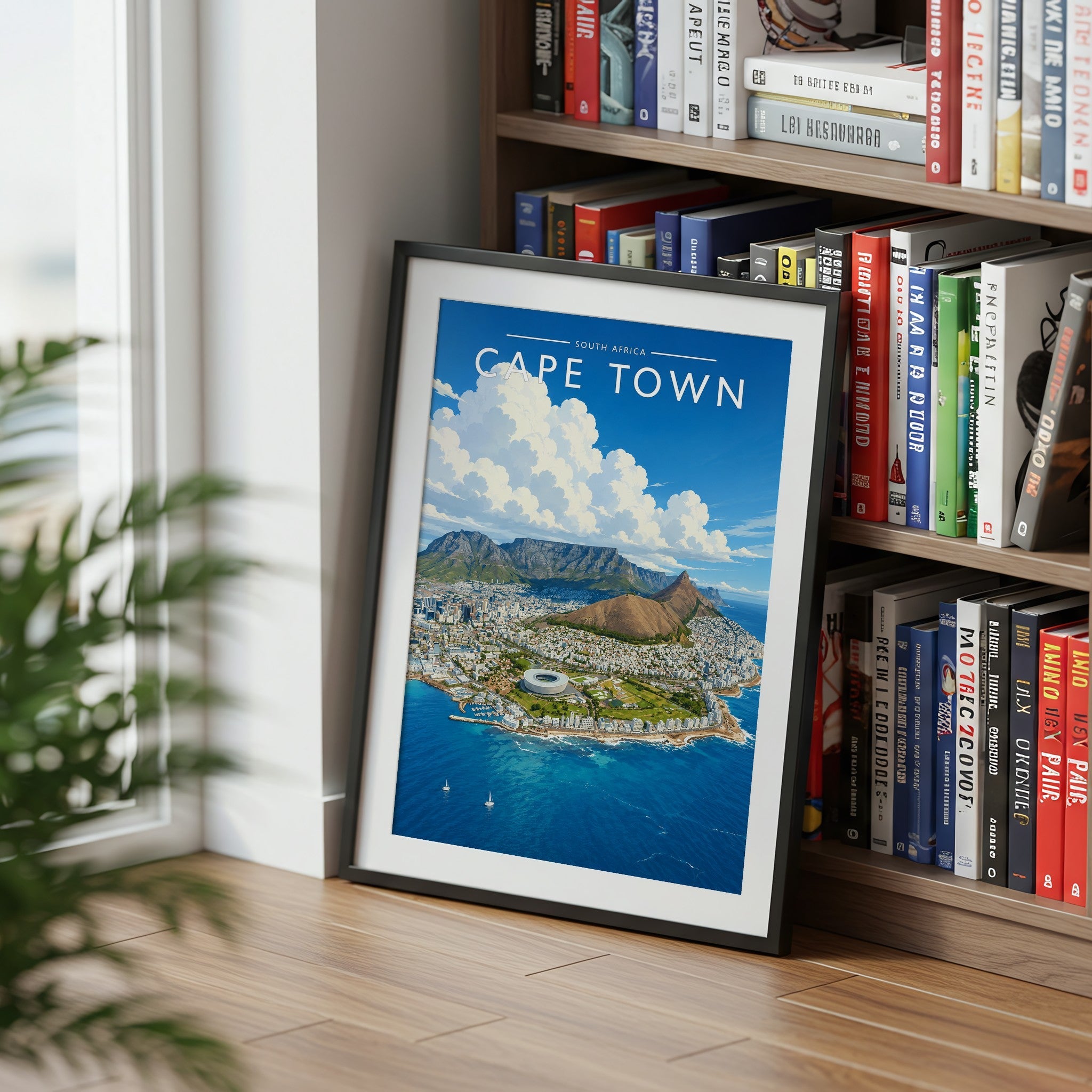 Cape Town Travel Poster mounted in a black frame