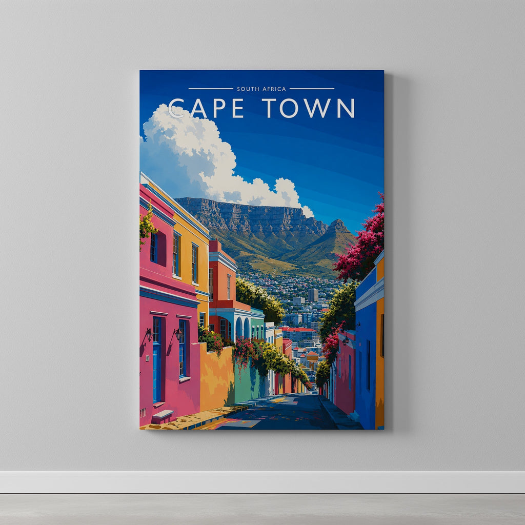 Cape Town #2 Travel Poster as a gallery-wrapped canvas on a plain wall