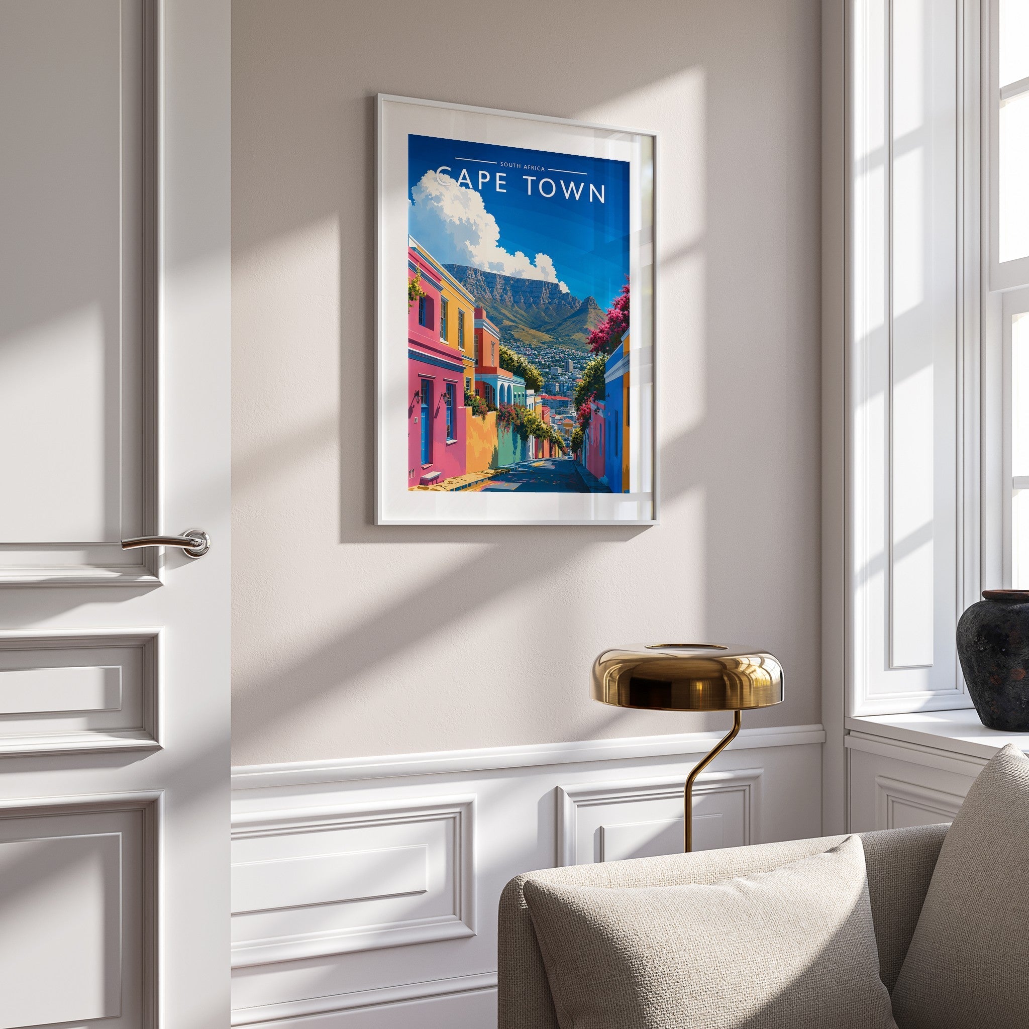 Cape Town #2 Travel Poster mounted in a white frame