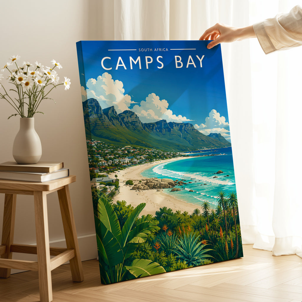 Camps Bay Travel Poster as a gallery-wrapped canvas