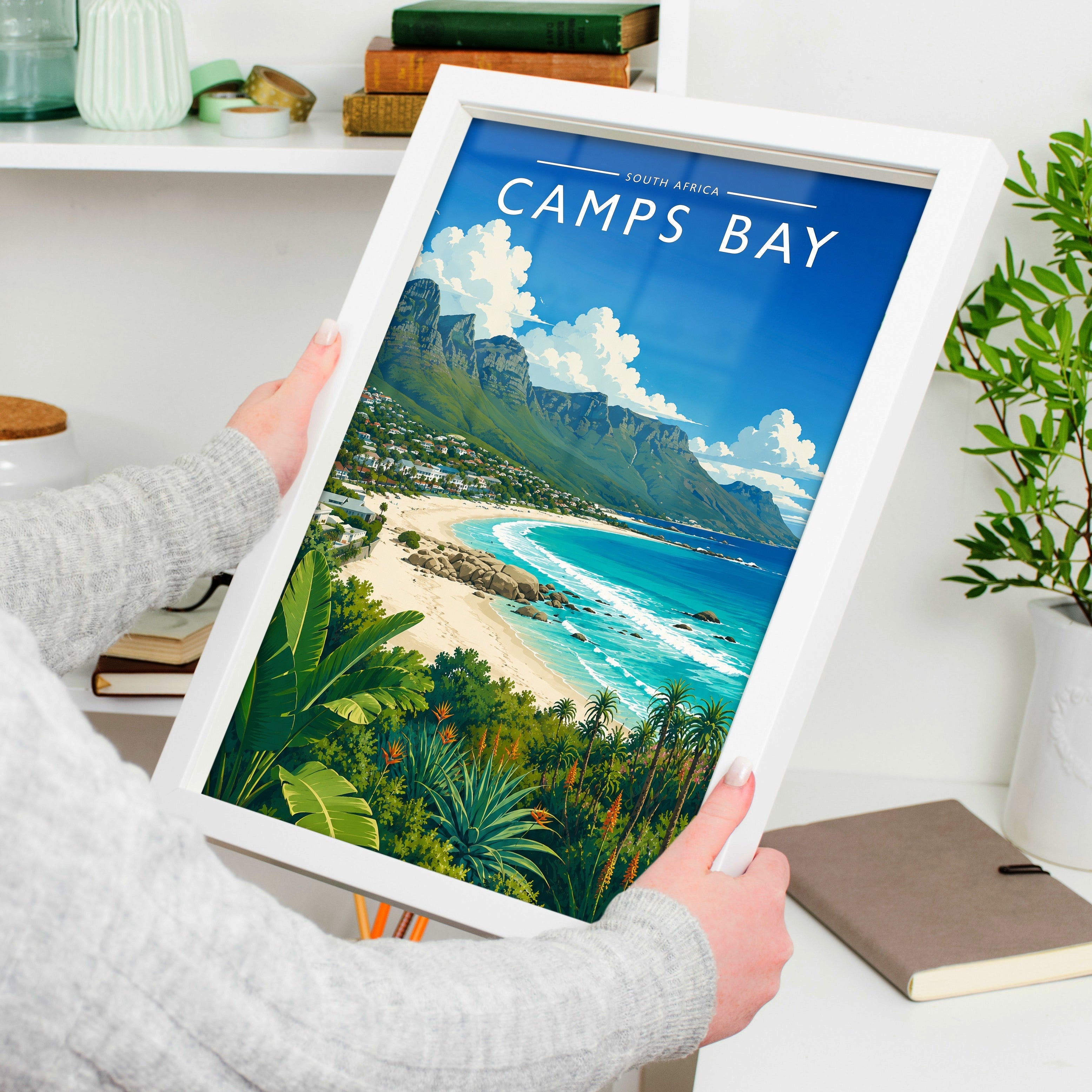 Camps Bay Travel Poster held in a white frame
