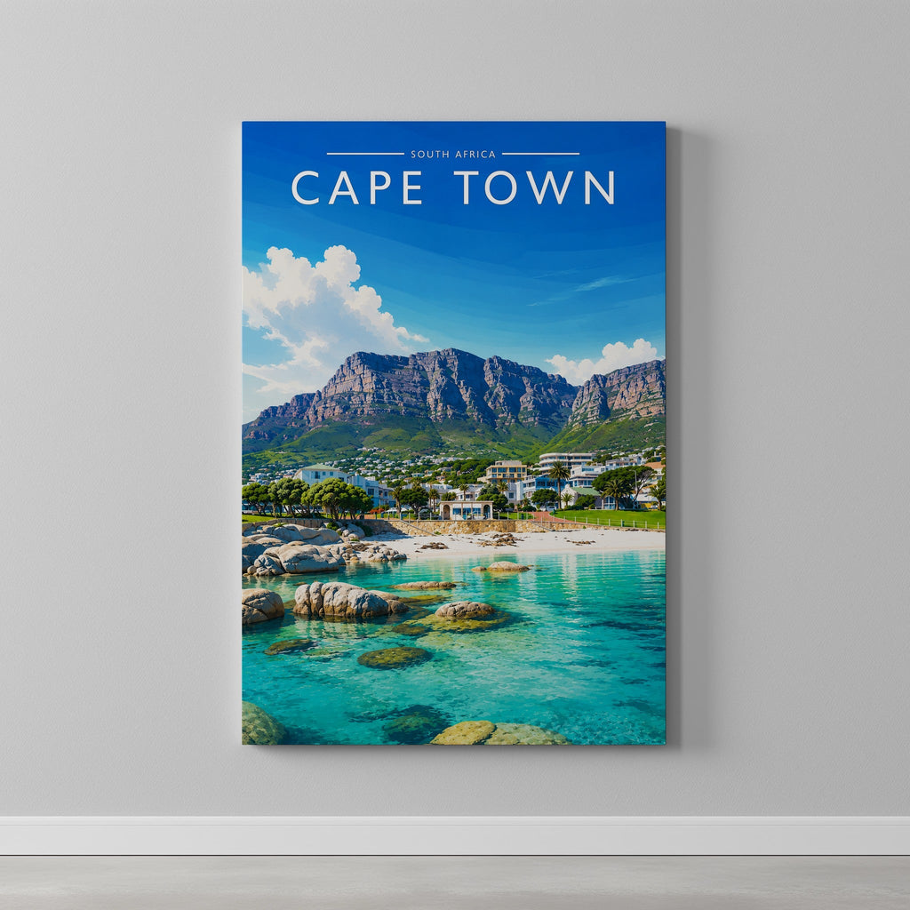 Cape Town #3 Travel Poster as a gallery-wrapped canvas on a plain wall