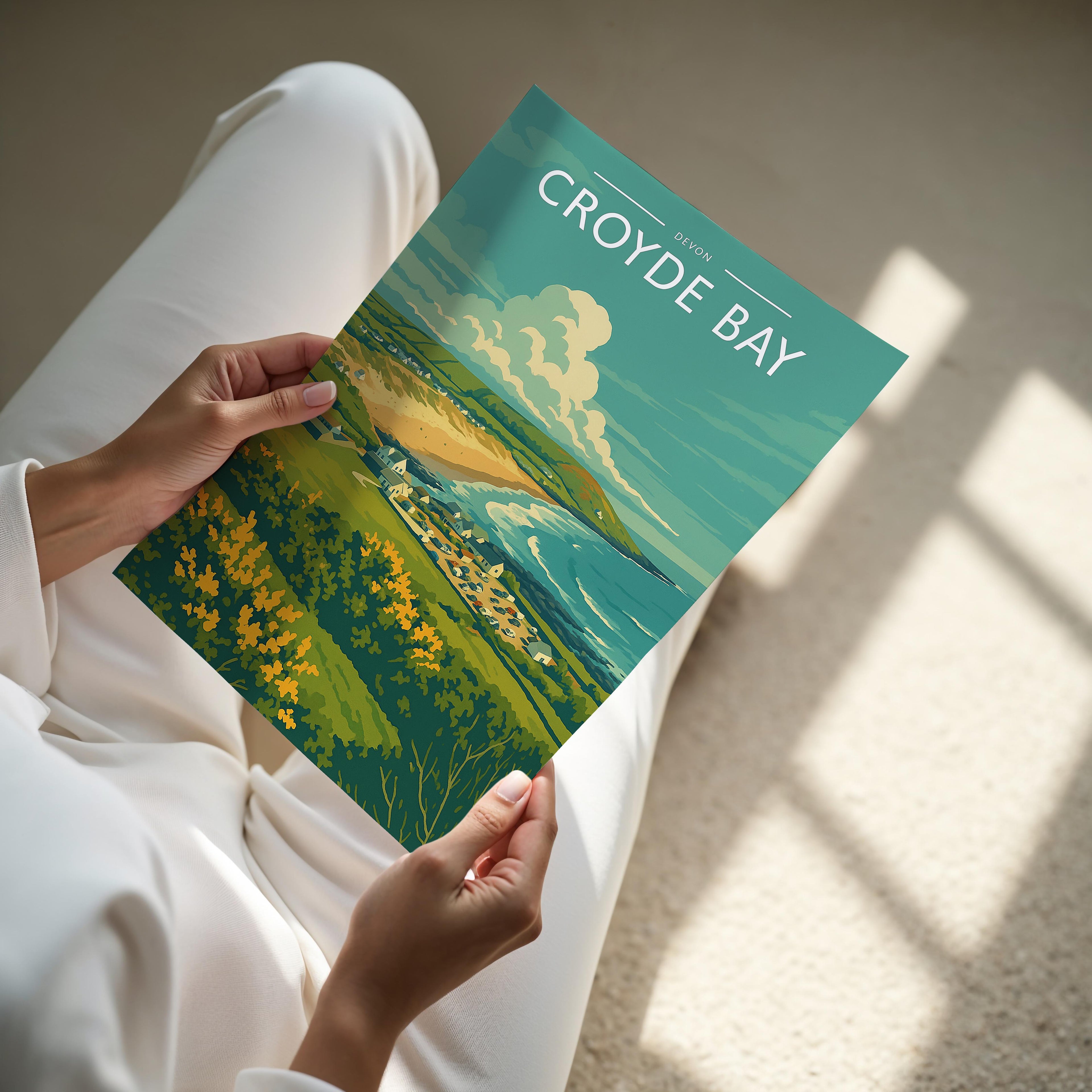 Croyde Bay Travel Poster - A4 print held in hand