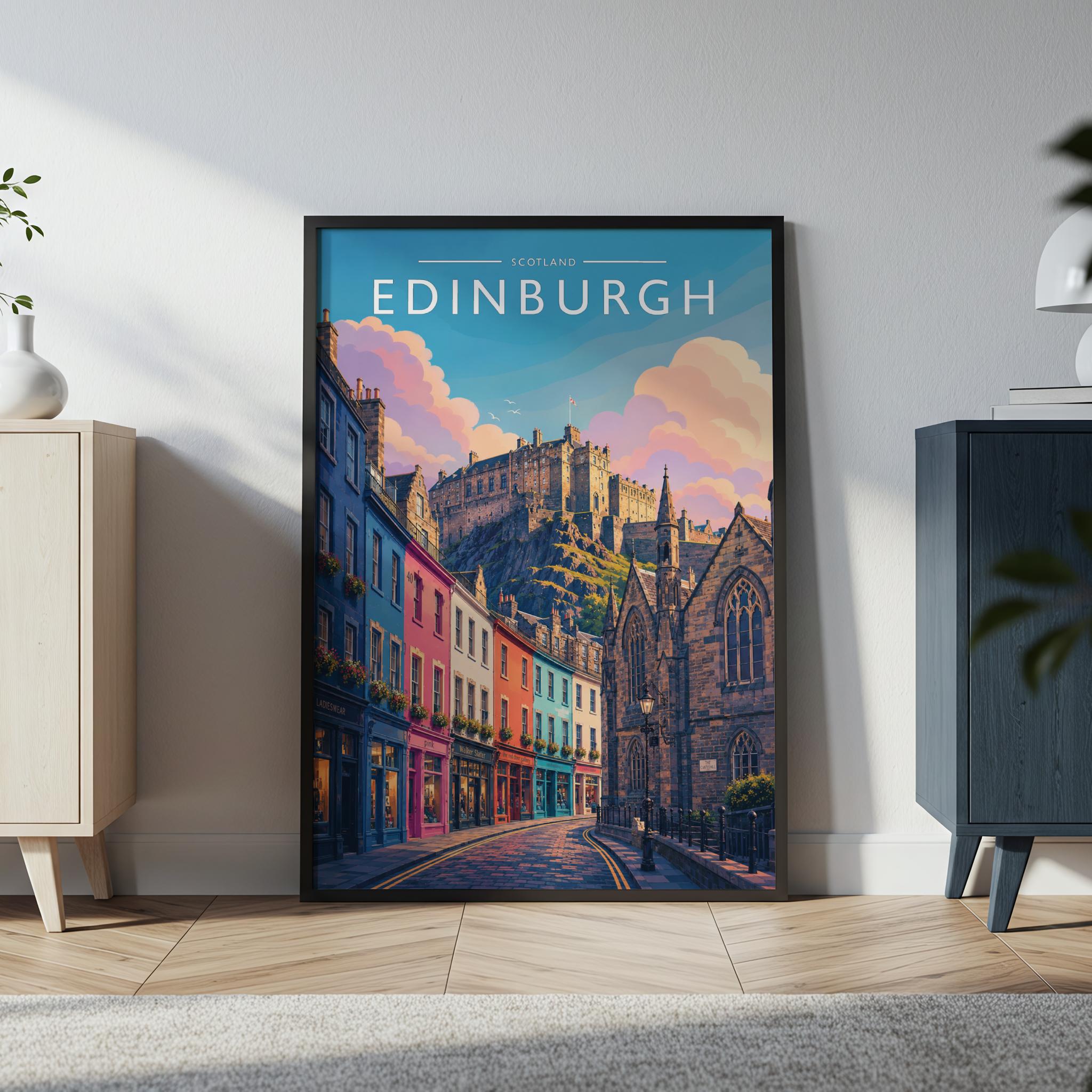 Edinburgh #3 Travel Poster in a black frame