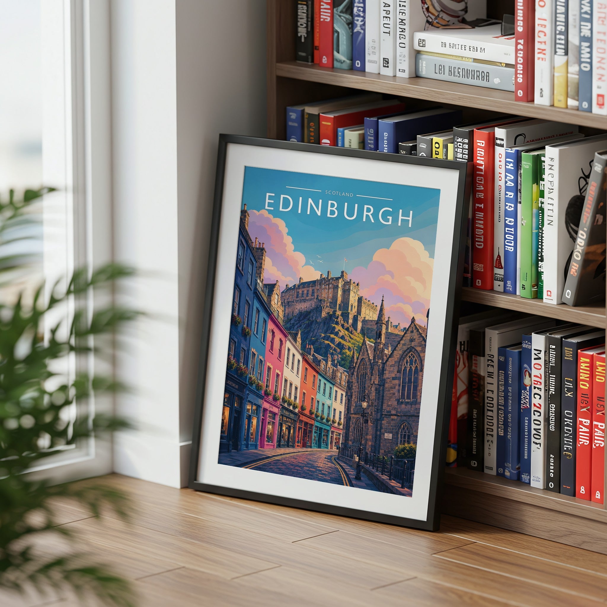 Edinburgh #3 Travel Poster mounted in a black frame