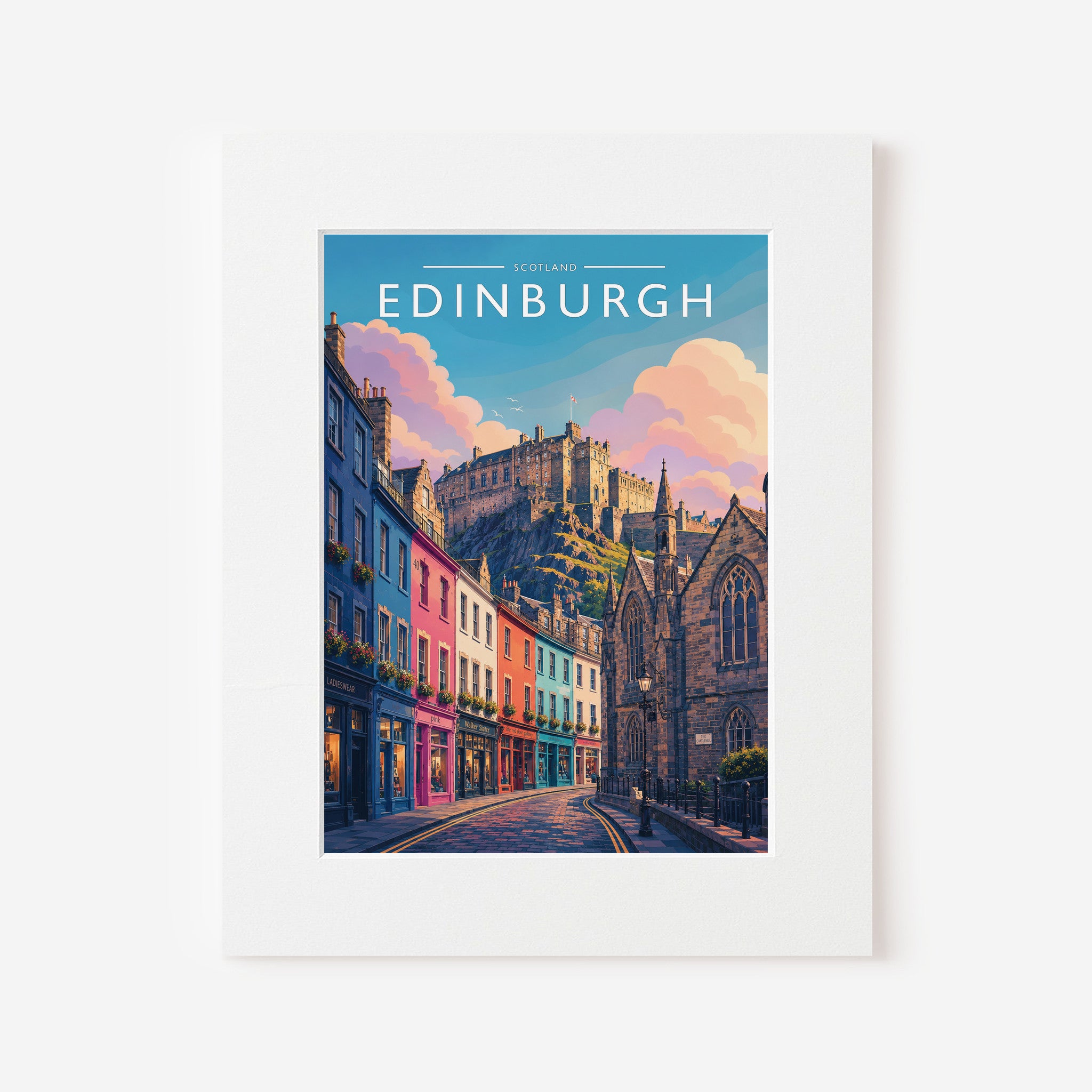 Edinburgh #3 Travel Poster in a white mount