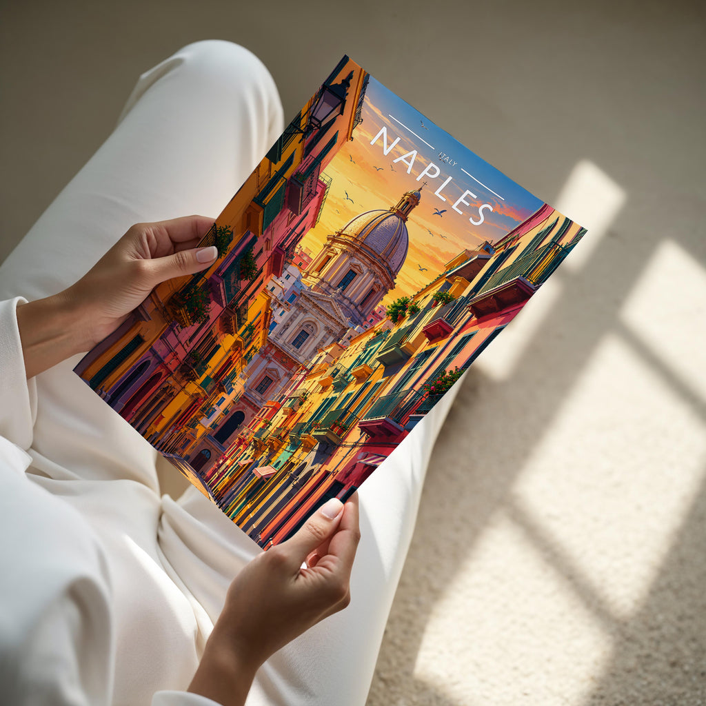 Naples Travel Poster - A4 print held in hand