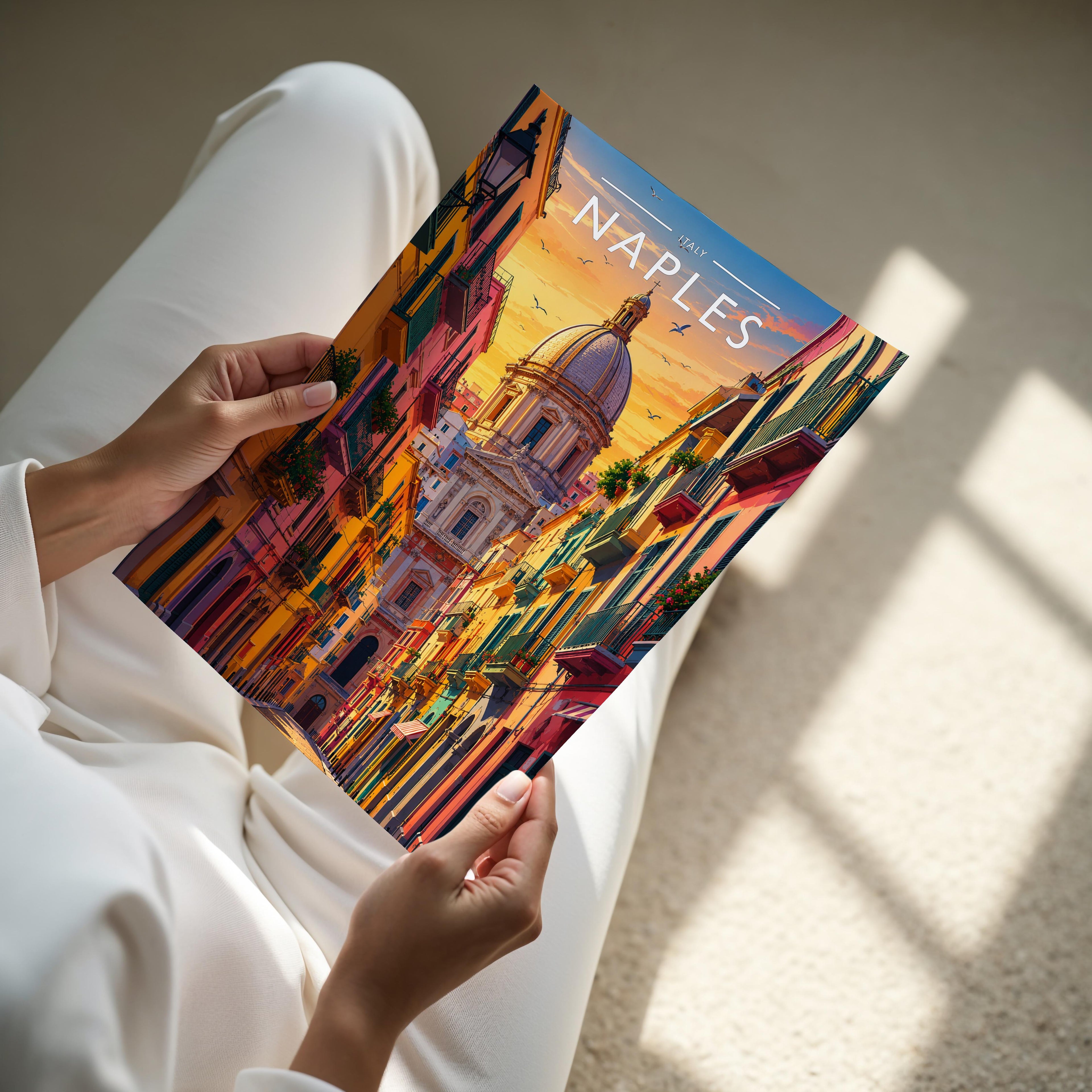 Naples Travel Poster - A4 print held in hand