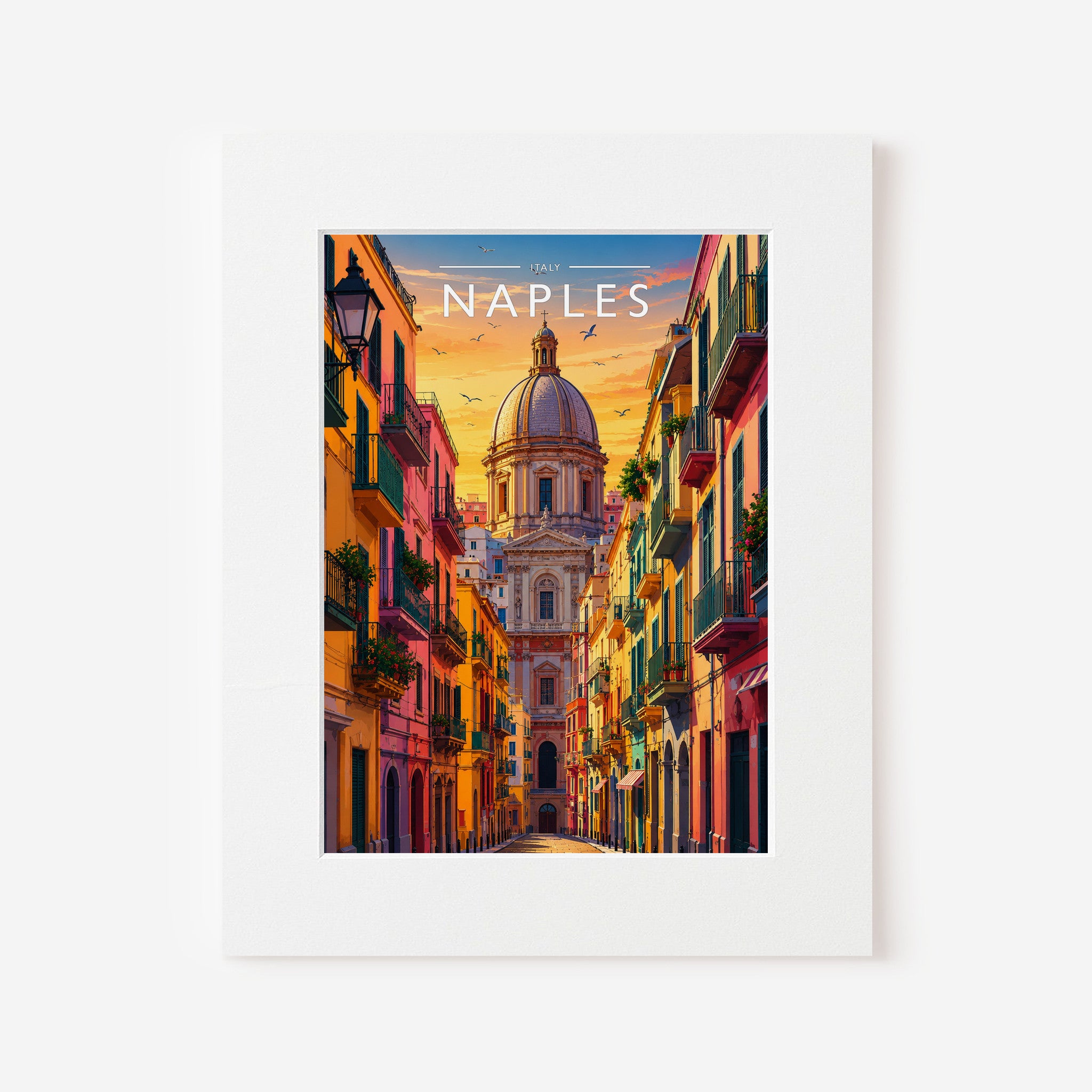 Naples Travel Poster in a white mount