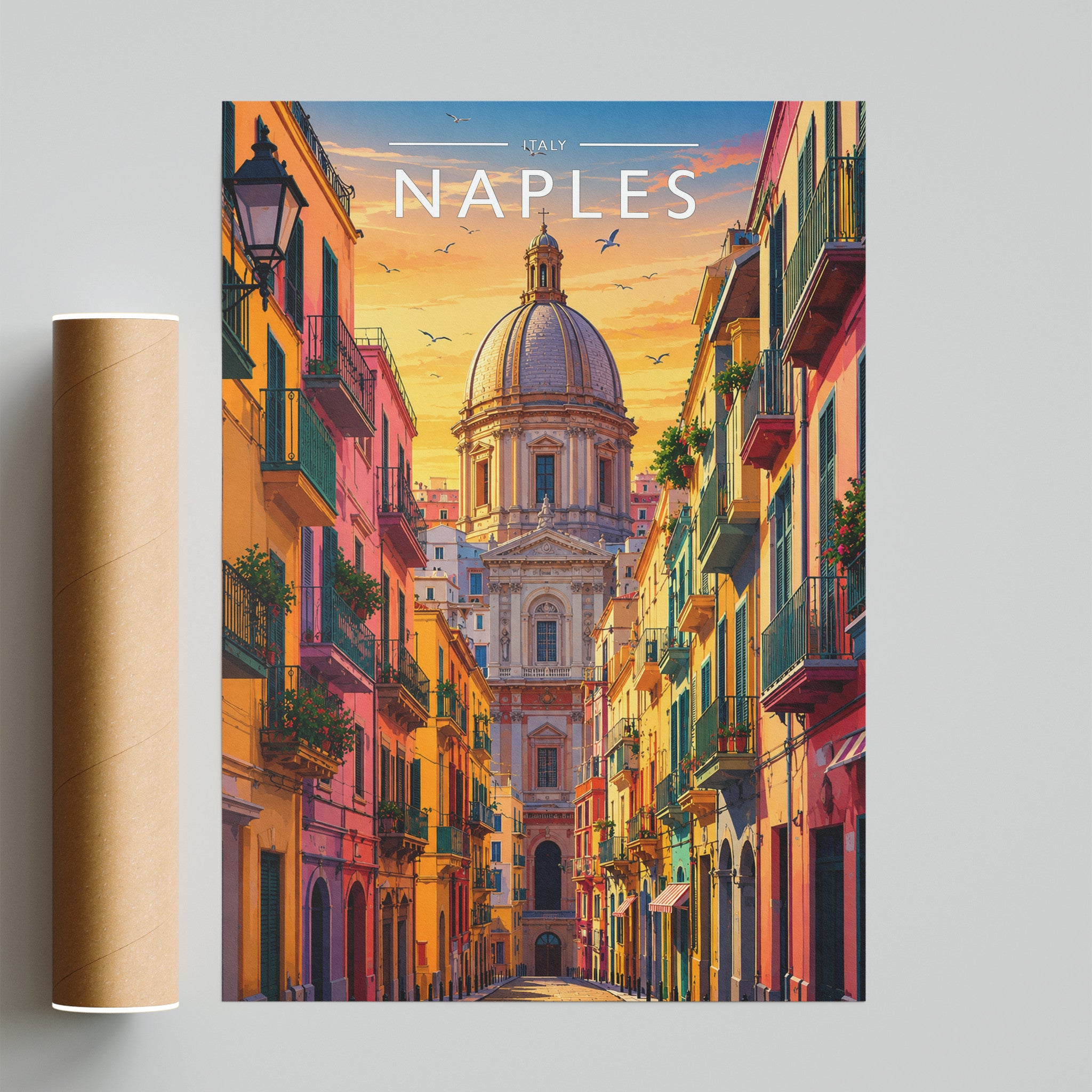 Naples Travel Poster - fine art print with shipping tube