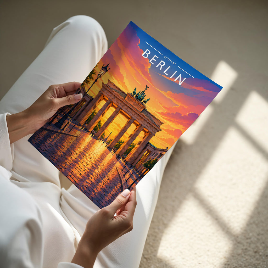 Berlin Travel Poster - A4 print held in hand