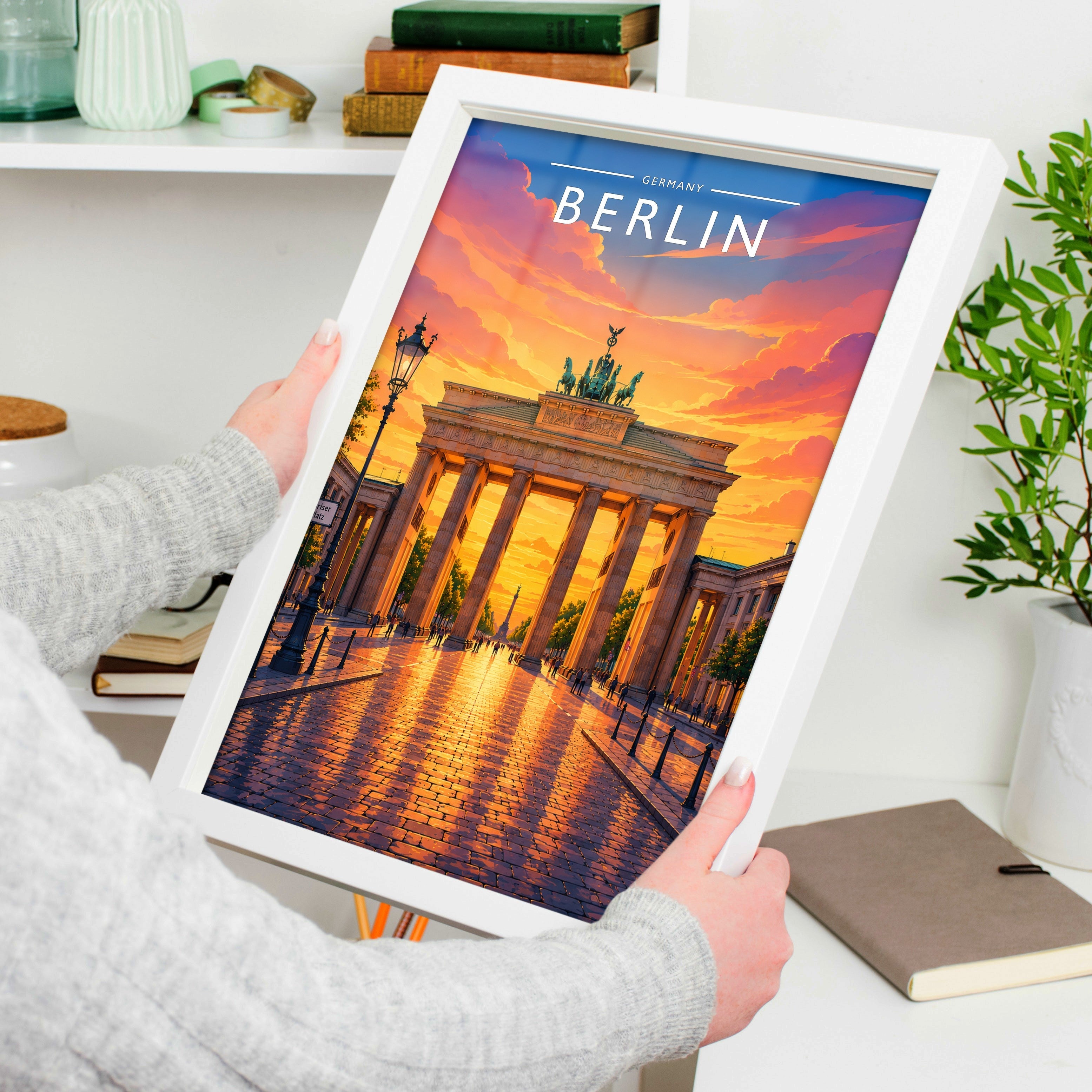 Berlin Travel Poster held in a white frame