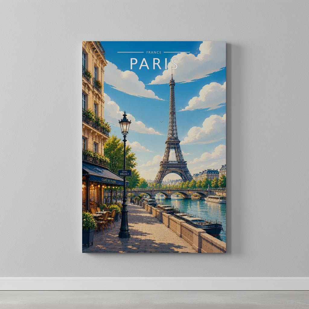 Paris #3 Travel Poster as a gallery-wrapped canvas on a plain wall