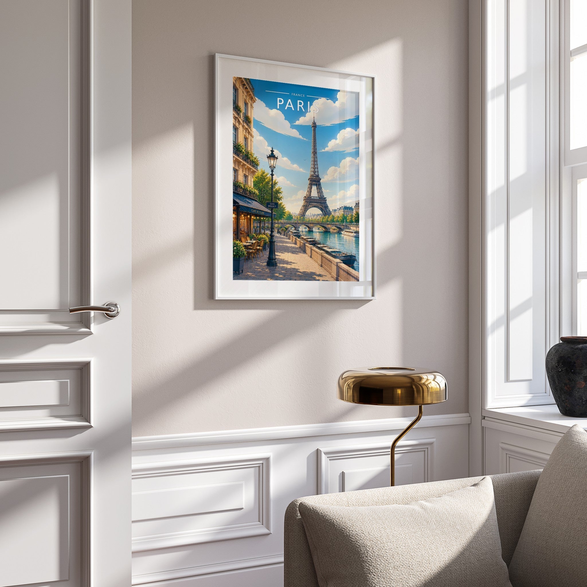 Paris #3 Travel Poster mounted in a white frame