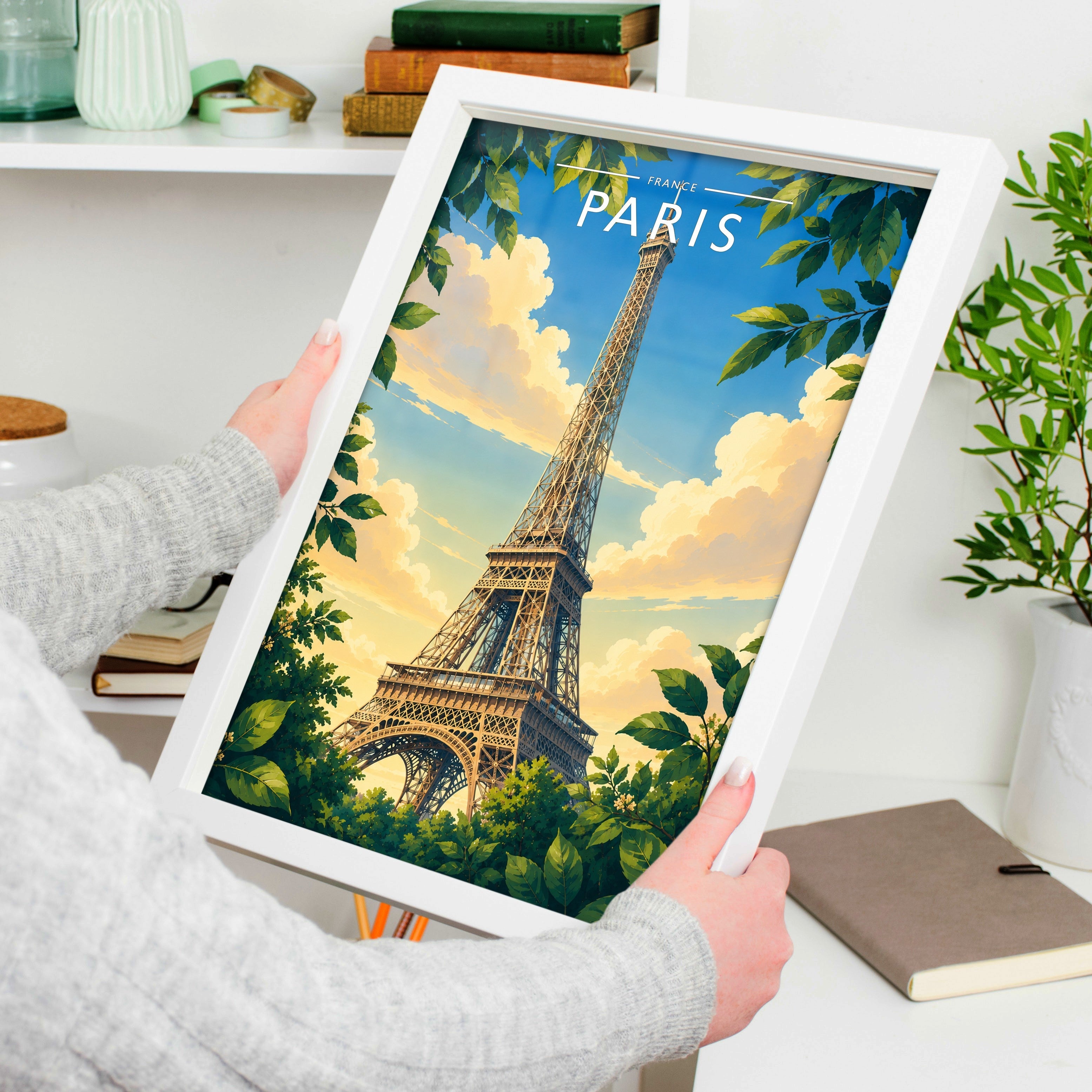 Paris #4 Travel Poster held in a white frame