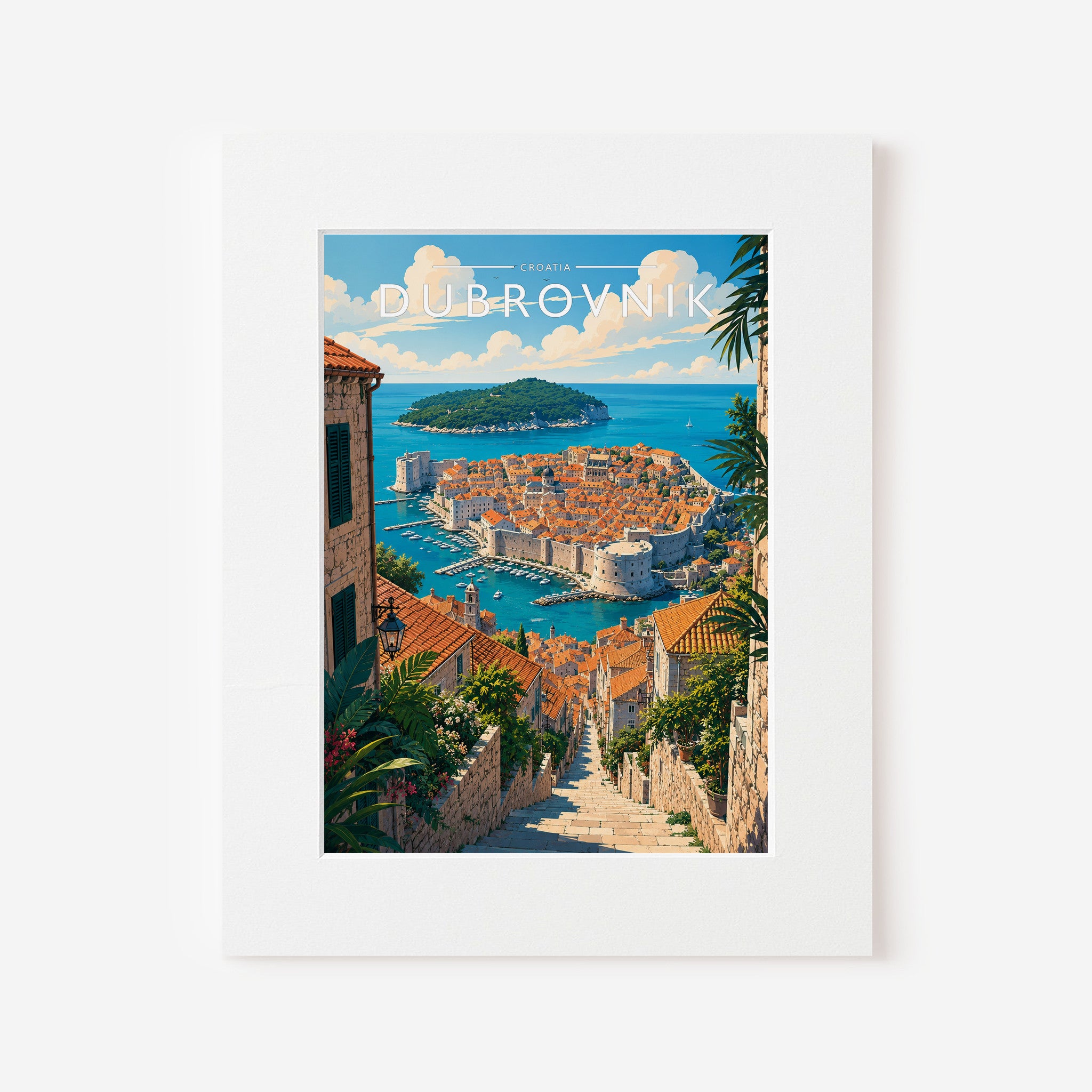 Dubrovnik #2 Travel Poster in a white mount