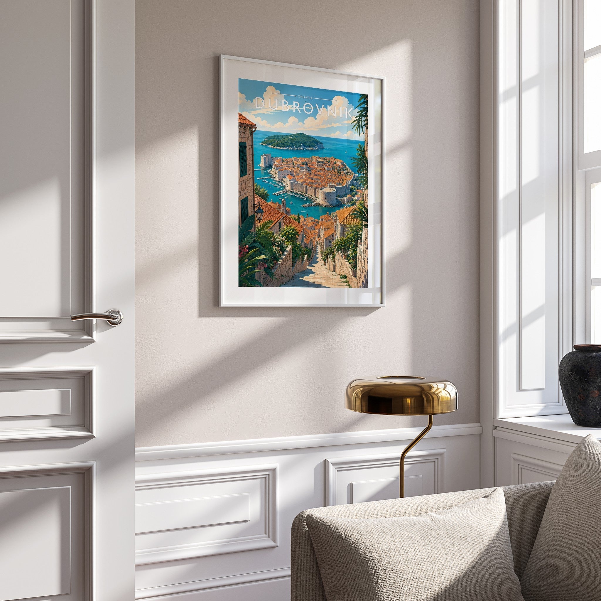 Dubrovnik #2 Travel Poster mounted in a white frame