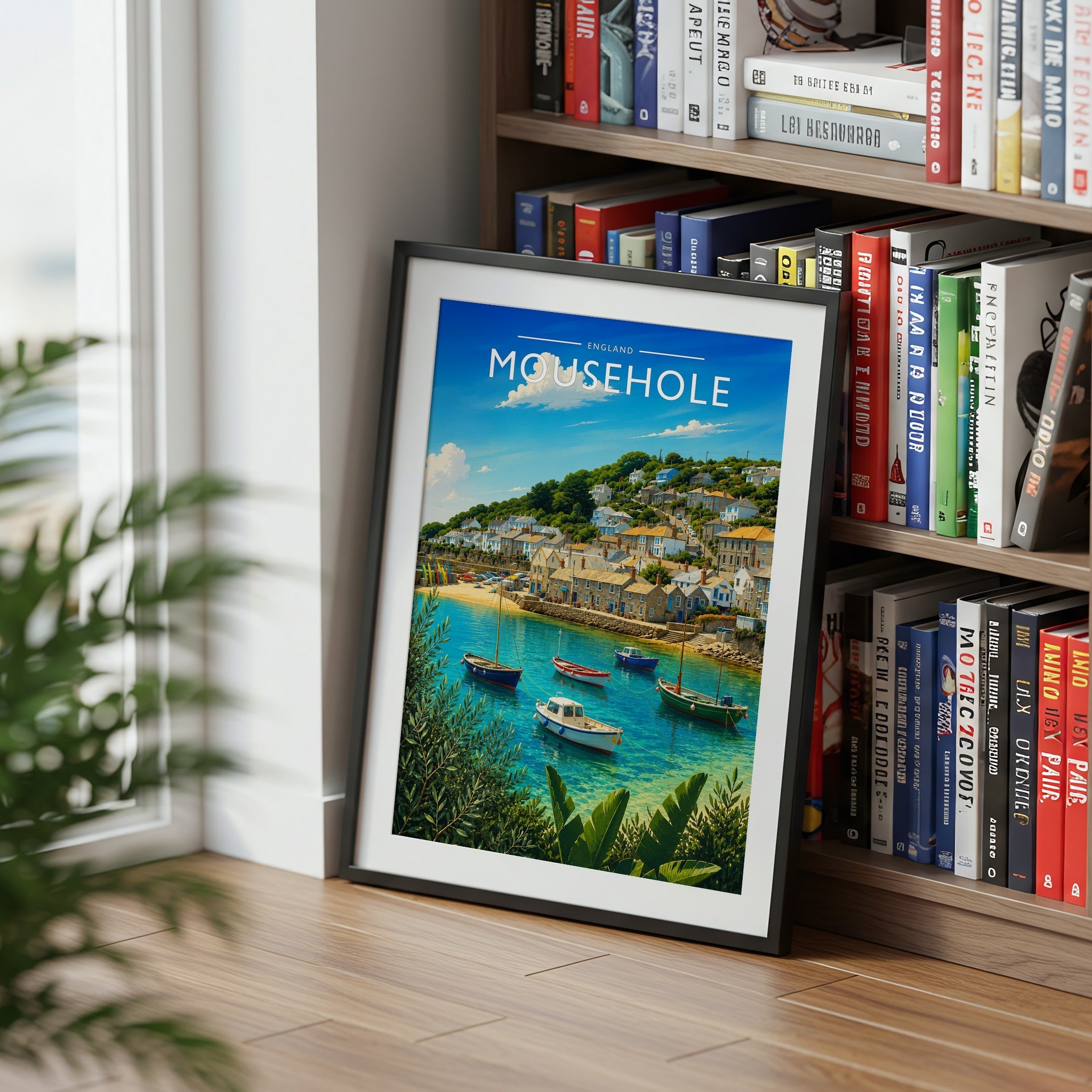 Mousehole Travel Poster mounted in a black frame