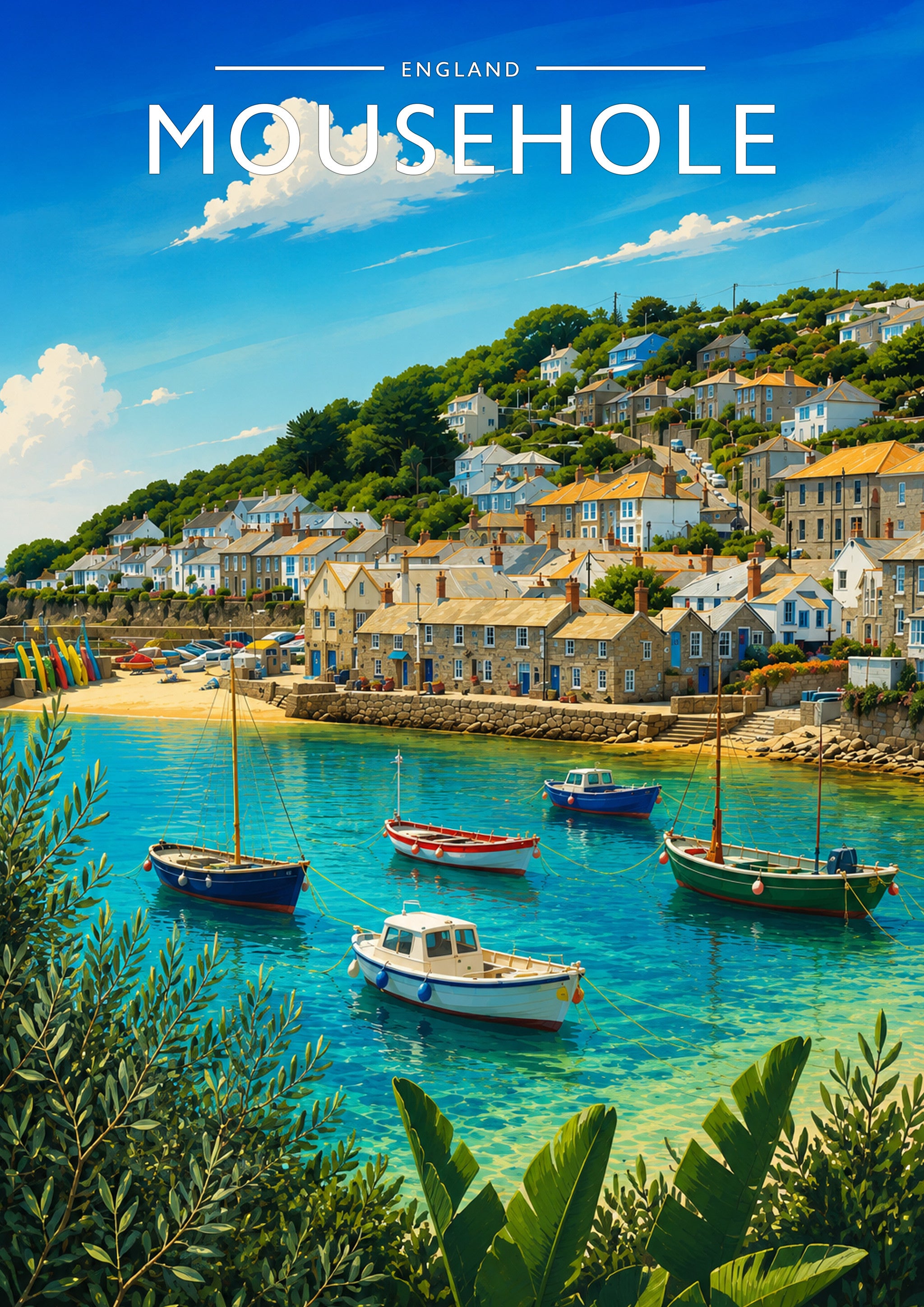 Mousehole Travel Poster - A4 travel poster print