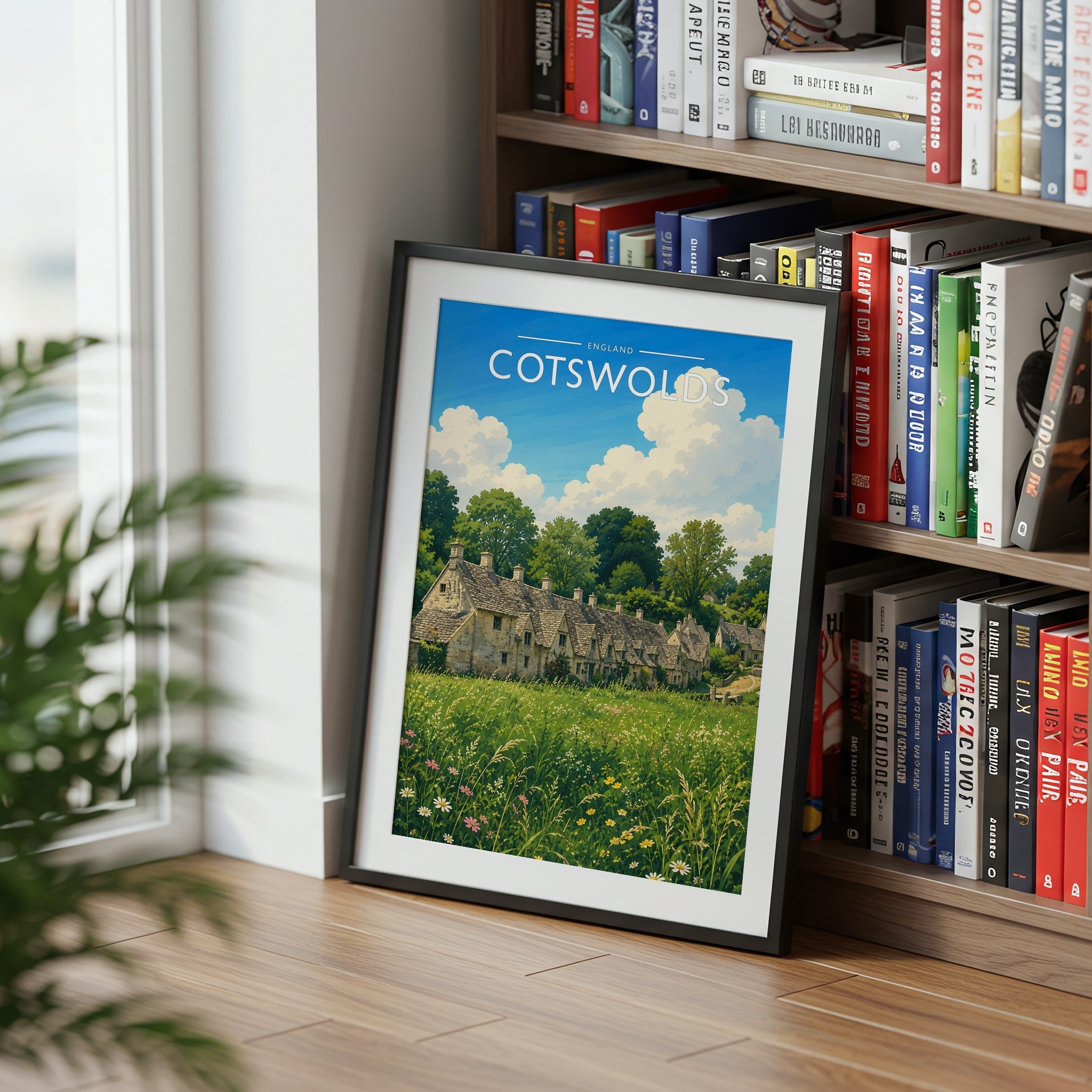 Cotswolds Travel Poster mounted in a black frame
