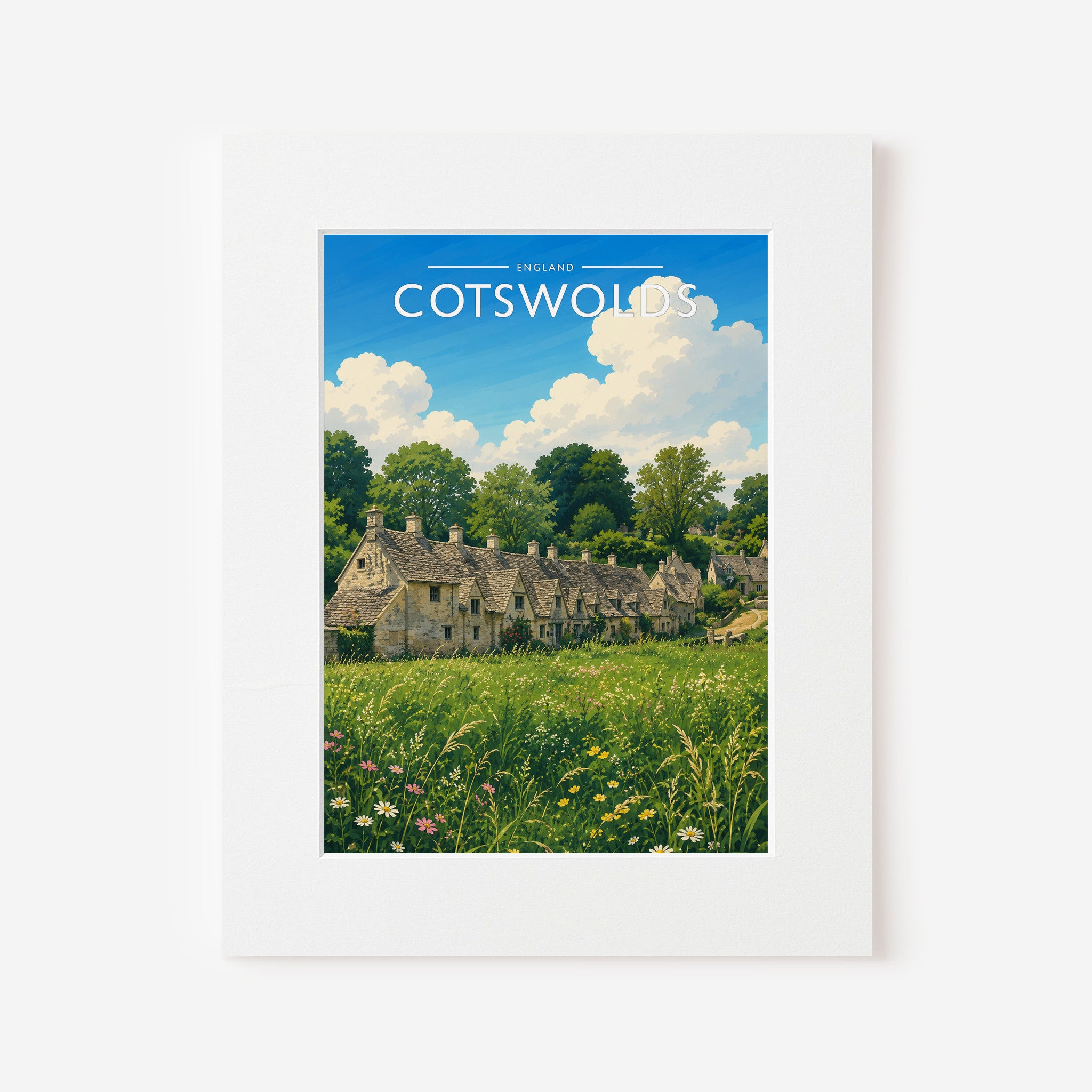 Cotswolds Travel Poster in a white mount