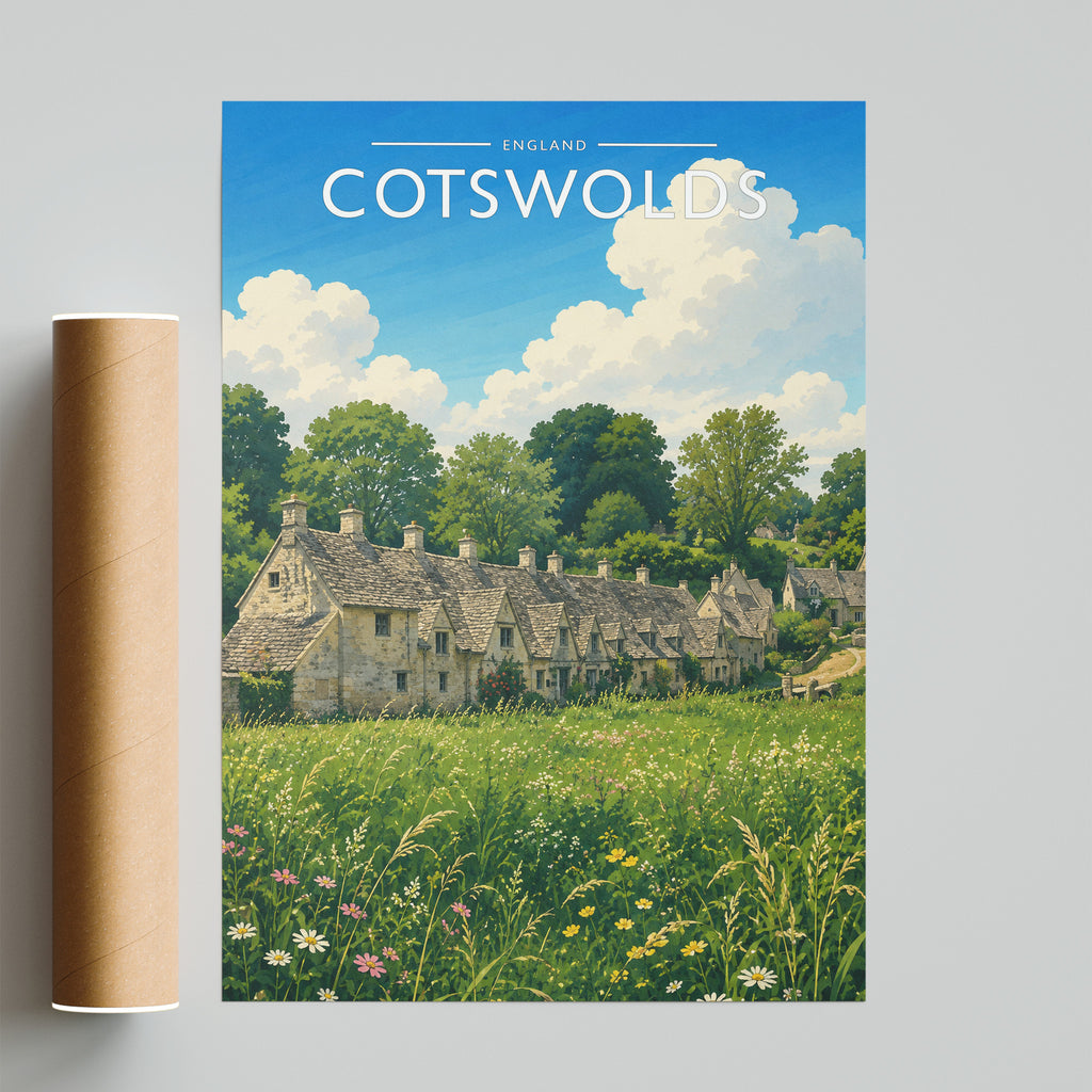 Cotswolds Travel Poster - fine art print with shipping tube