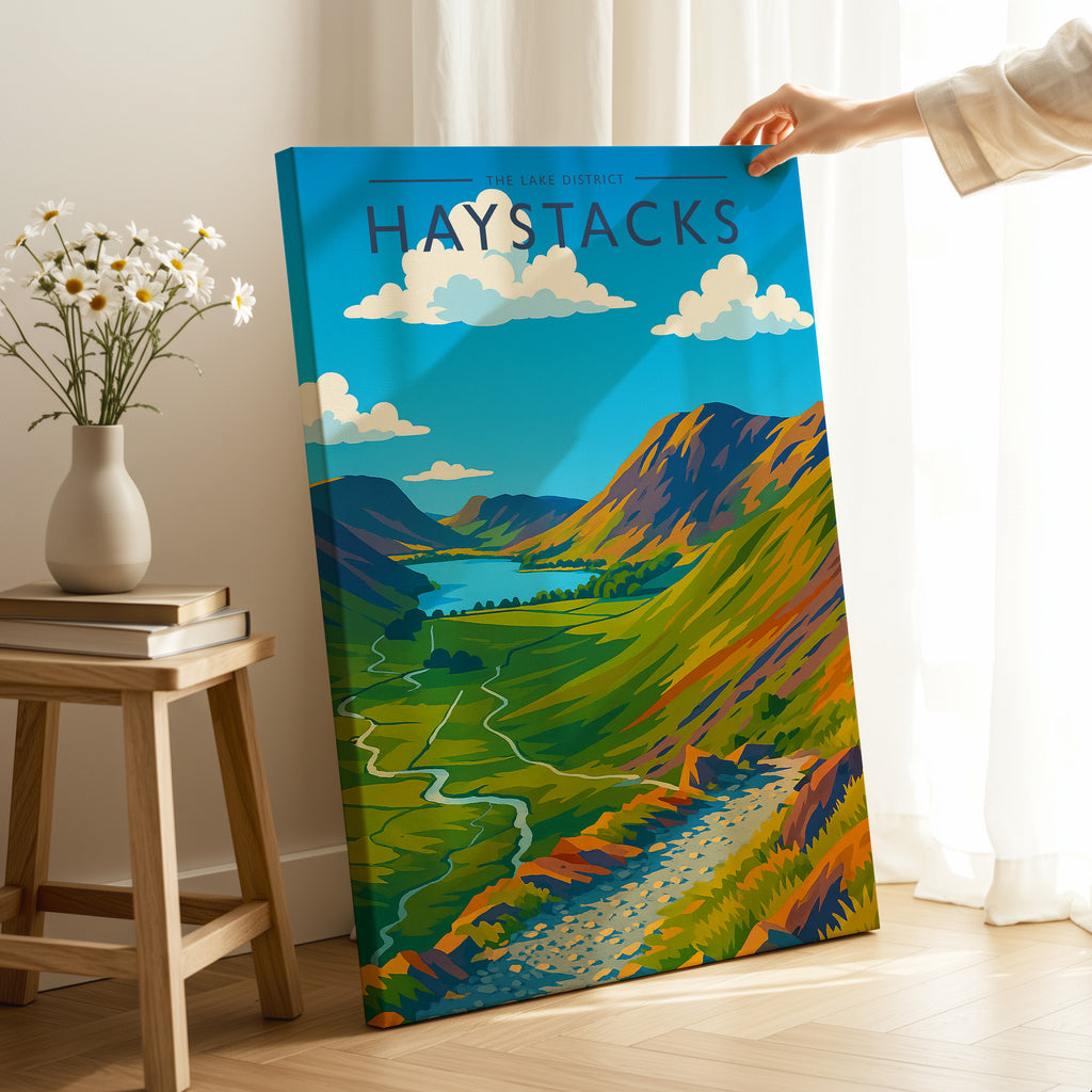 Haystacks Travel Poster as a gallery-wrapped canvas