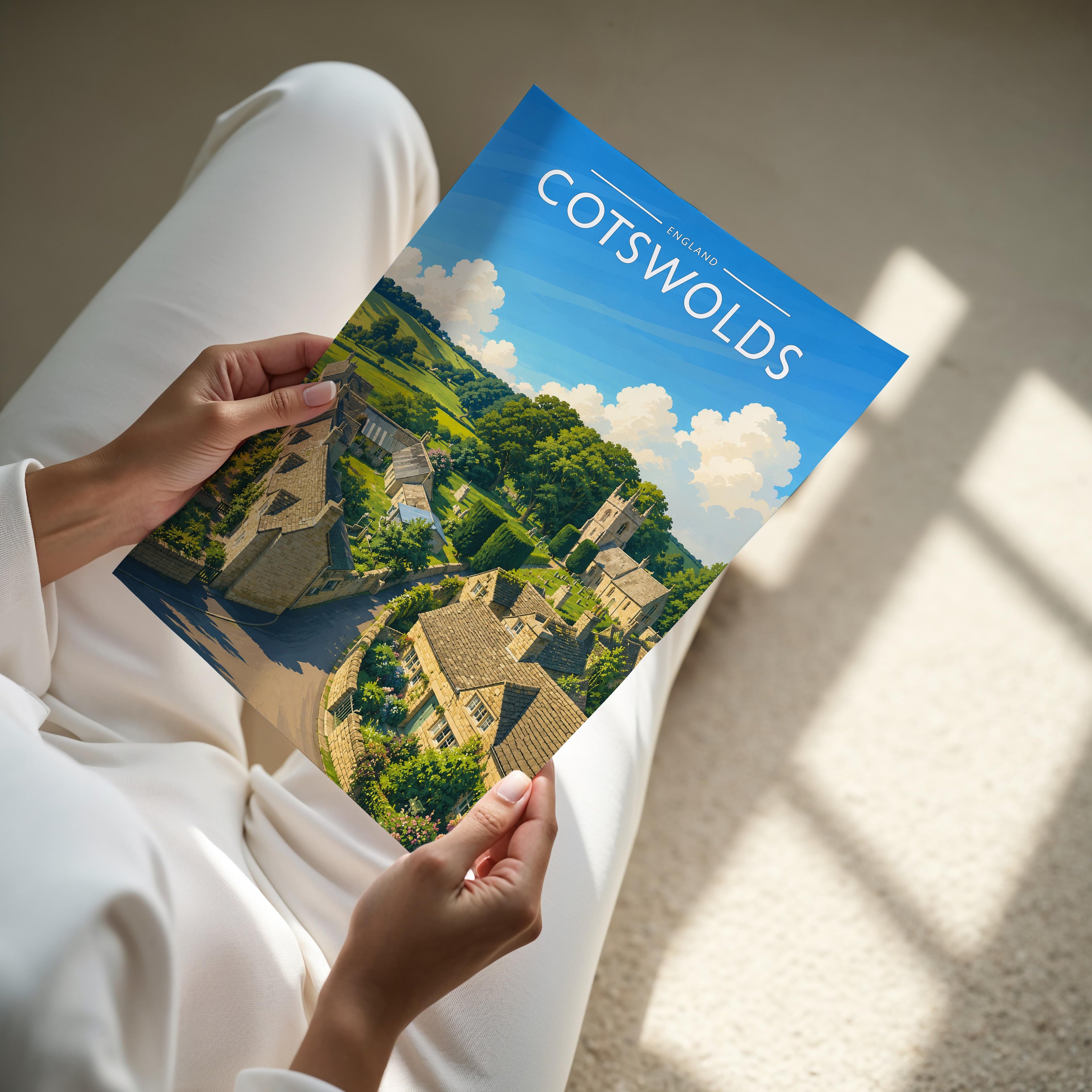 Cotswolds #2 Travel Poster - A4 print held in hand