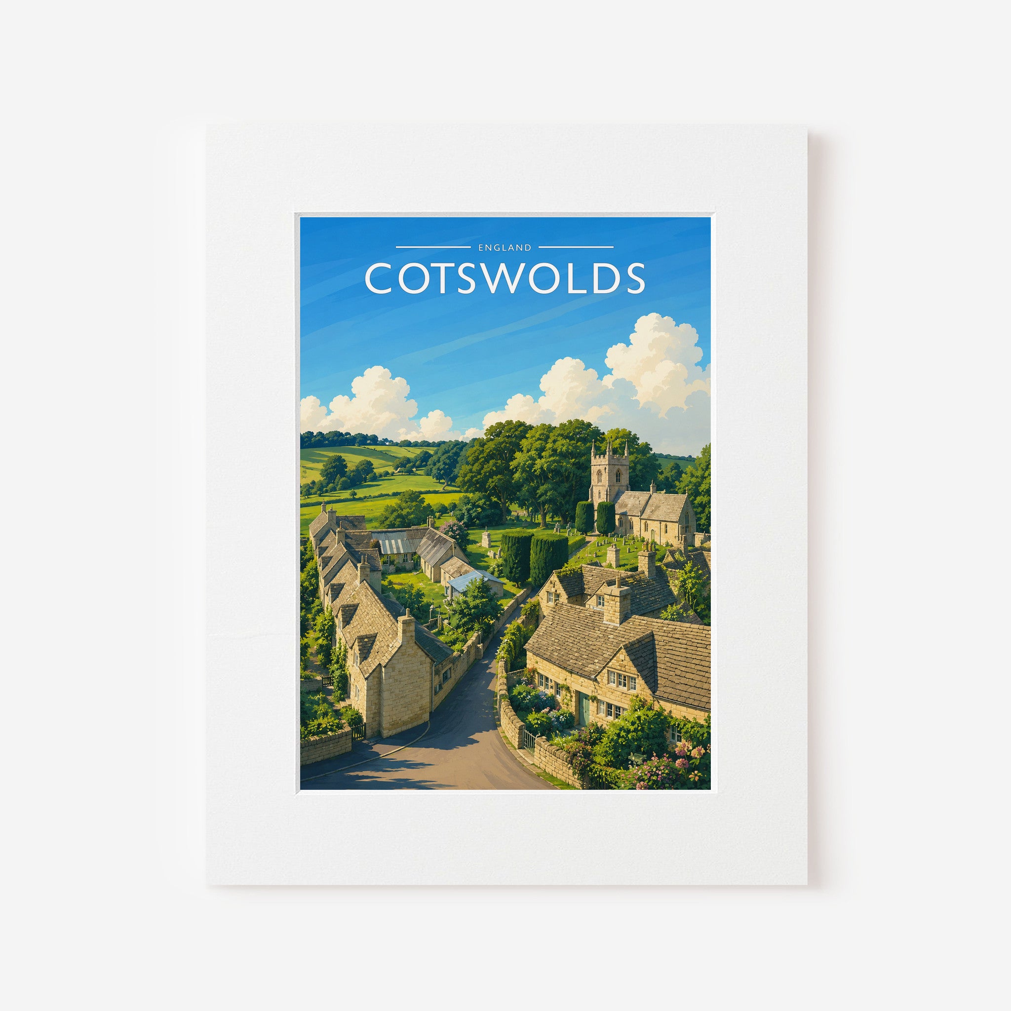 Cotswolds #2 Travel Poster in a white mount