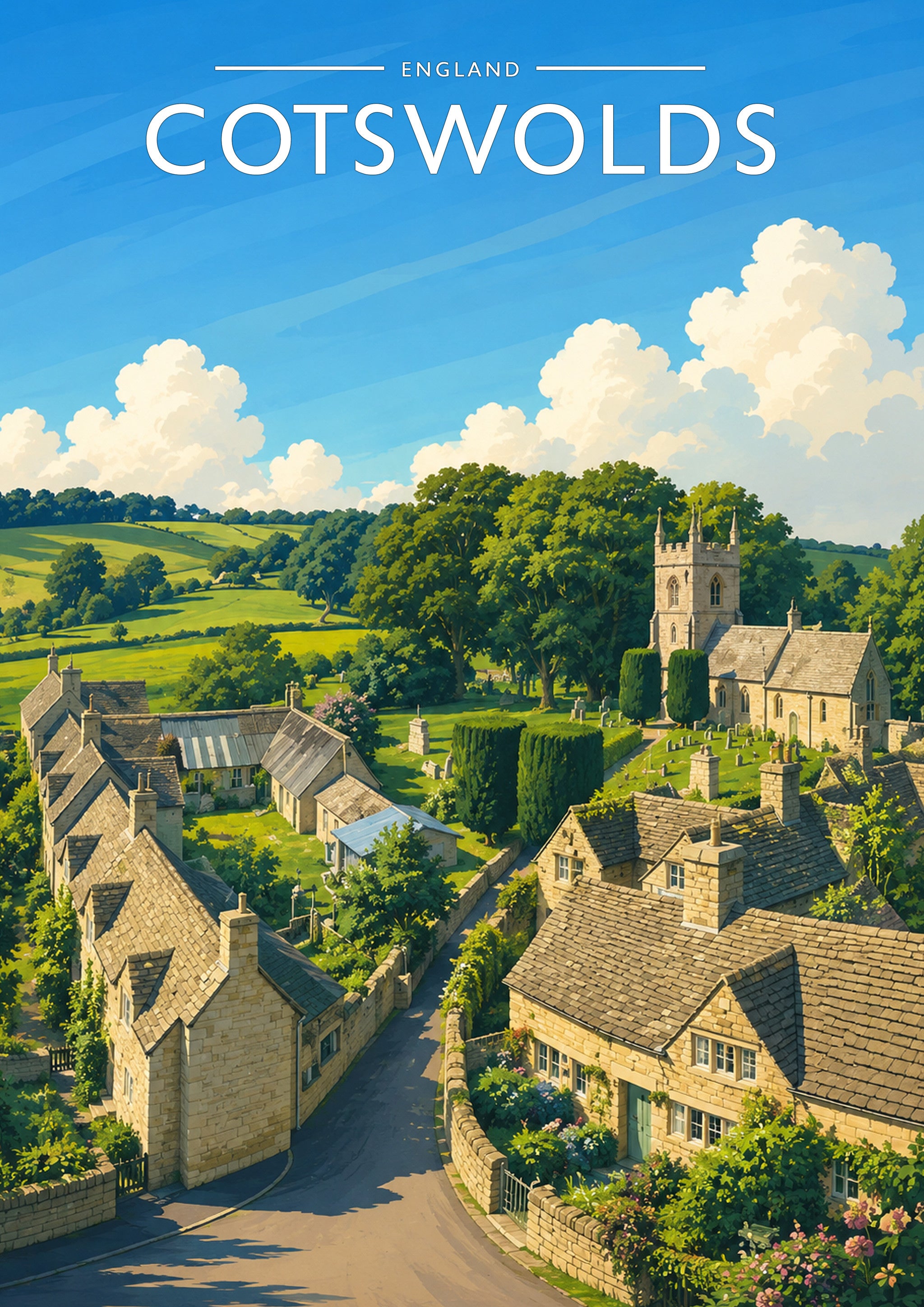 Cotswolds #2 Travel Poster - A4 travel poster print