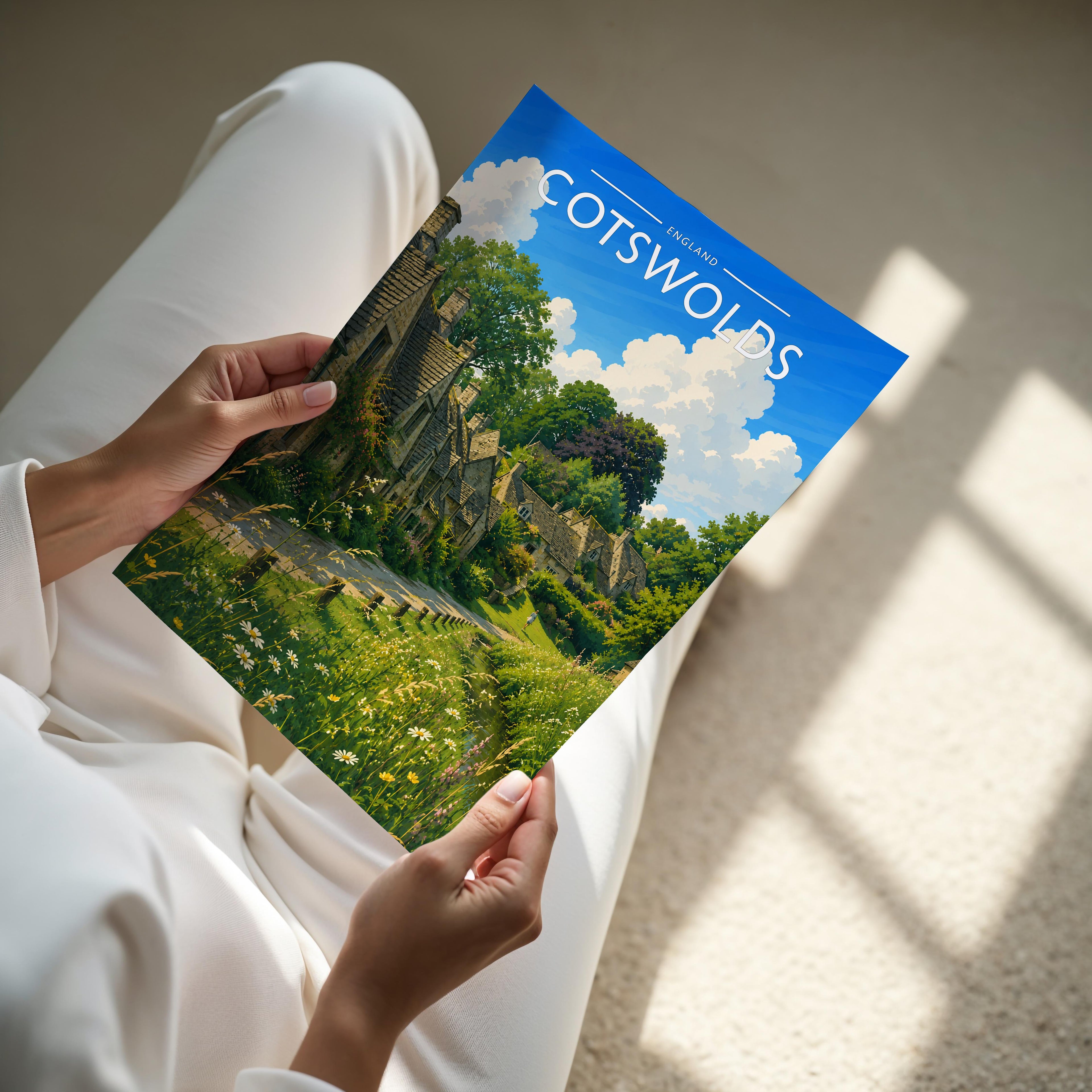 Cotswolds #3 Travel Poster - A4 print held in hand